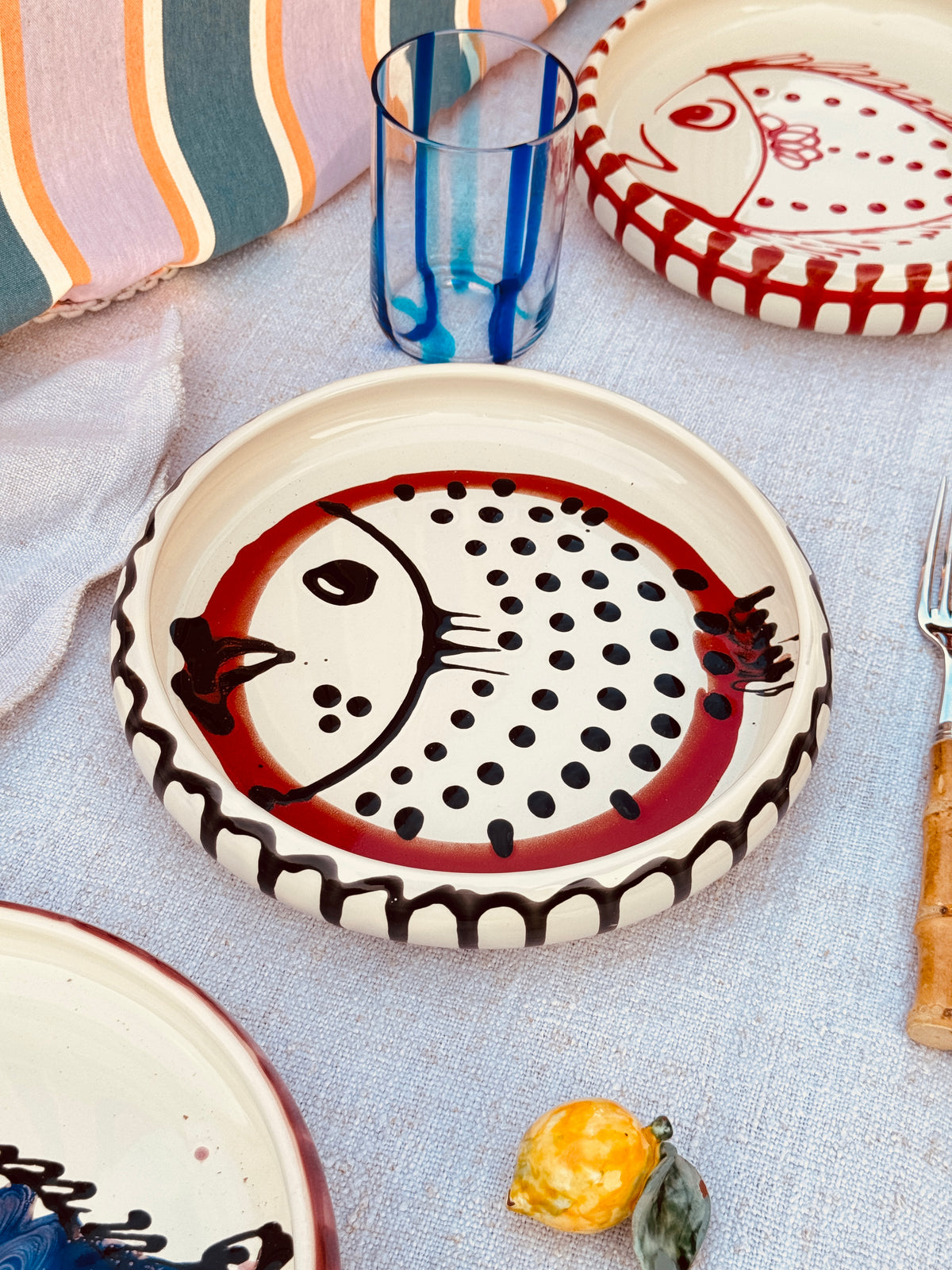 Unikat Italienischer Pastateller 25cm "Crazy Fish" – Handgemacht in Apulien