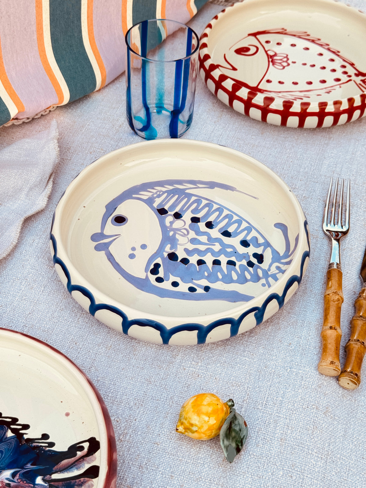 Unikat Italienischer Pastateller 25cm "Crazy Fish" – Handgemacht in Apulien