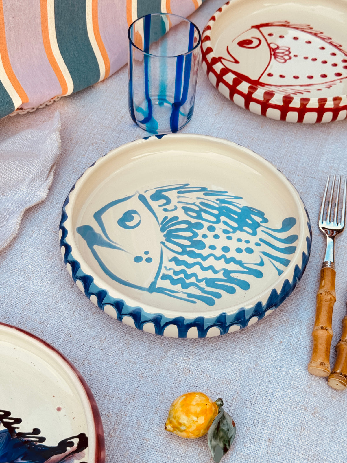 Unikat Italienischer Pastateller 25cm "Crazy Fish" – Handgemacht in Apulien