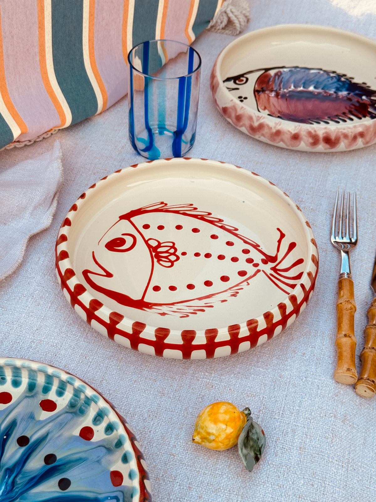 Unikat Italienischer Pastateller 25cm "Crazy Fish" – Handgemacht in Apulien