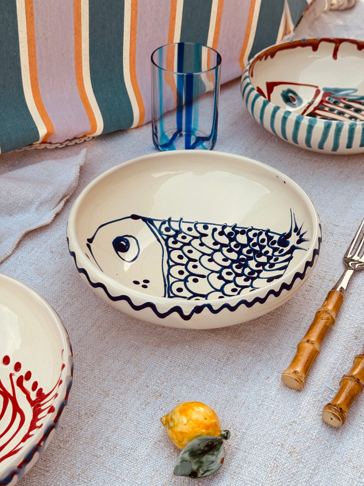 Handmade Ceramic Bowl 21 cm “Pesce Bordo Tornito” - Unique Piece from Italy