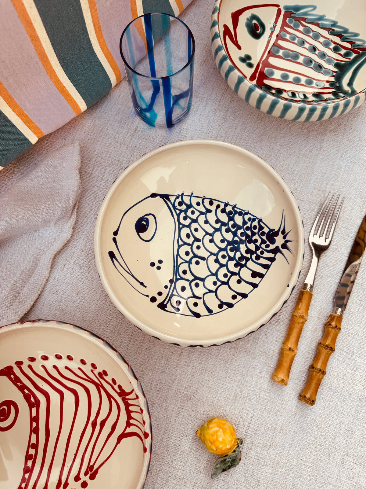 Handmade Ceramic Bowl 21 cm “Pesce Bordo Tornito” - Unique Piece from Italy