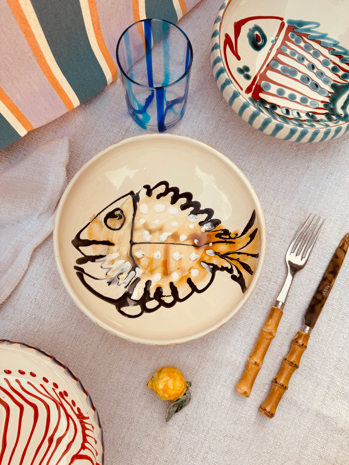 Handmade Ceramic Bowl 21 cm “Pesce Bordo Tornito” - Unique Piece from Italy