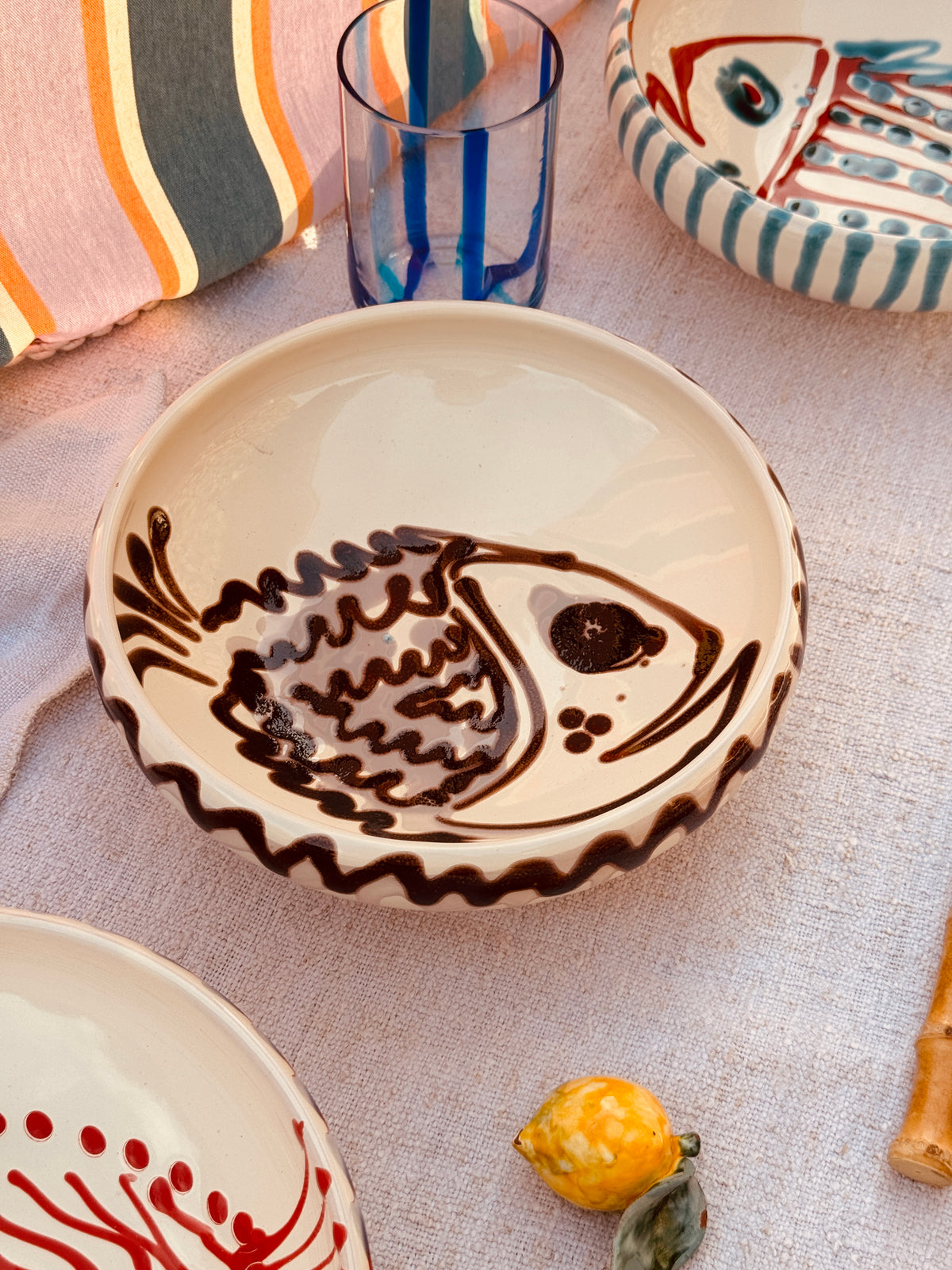 Handmade Ceramic Bowl 21 cm “Pesce Bordo Tornito” - Unique Piece from Italy
