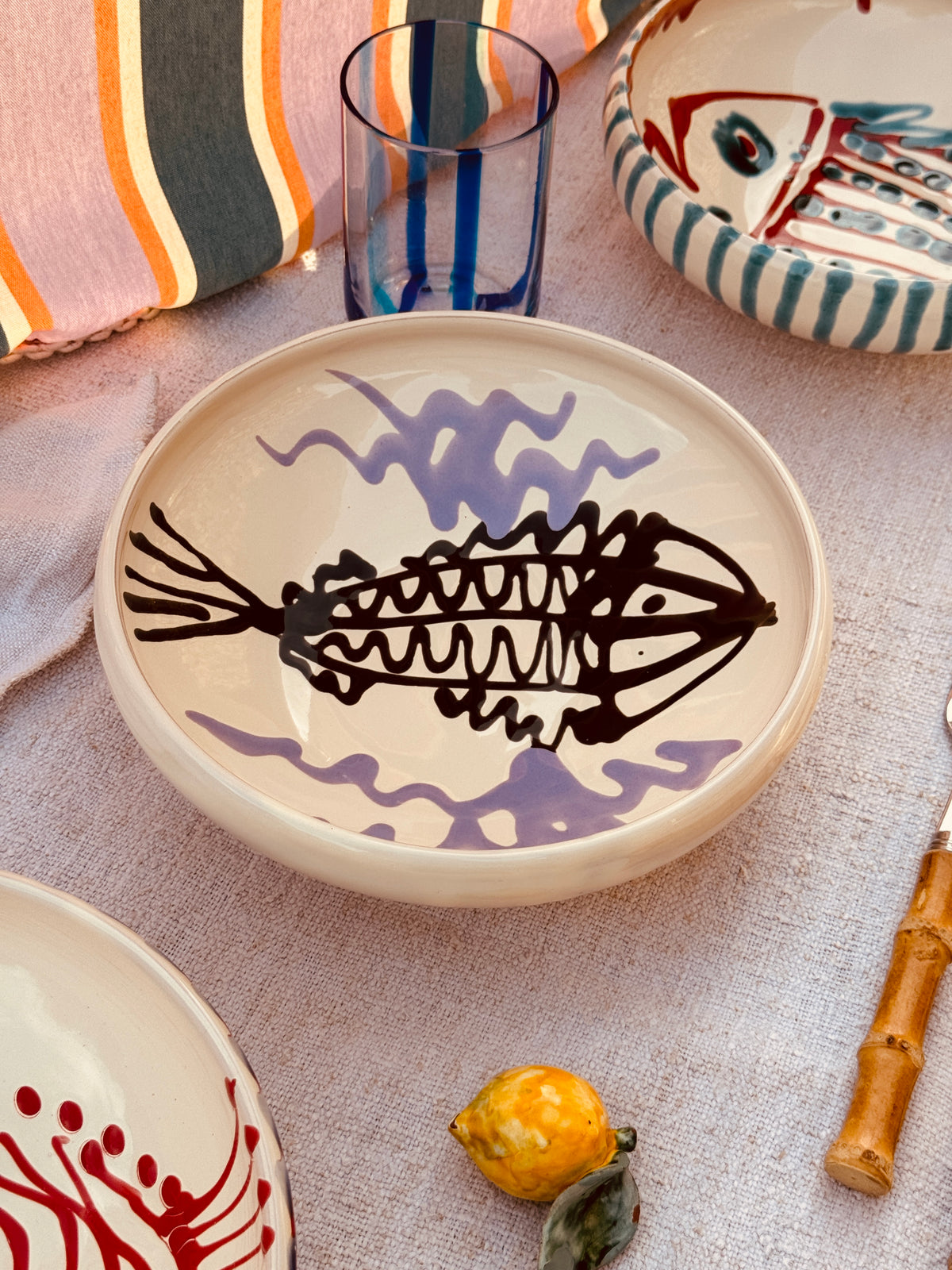 Handmade Ceramic Bowl 21 cm “Pesce Bordo Tornito” - Unique Piece from Italy