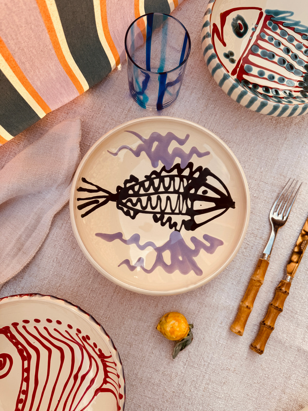 Handmade Ceramic Bowl 21 cm “Pesce Bordo Tornito” - Unique Piece from Italy