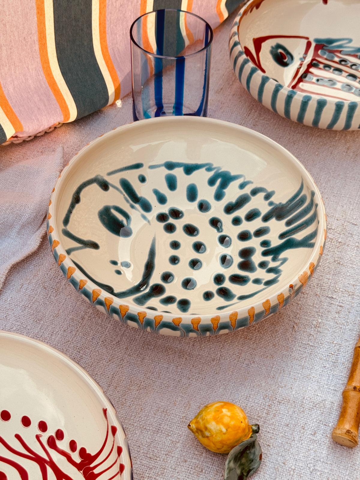 Handmade Ceramic Bowl 21 cm “Pesce Bordo Tornito” - Unique Piece from Italy