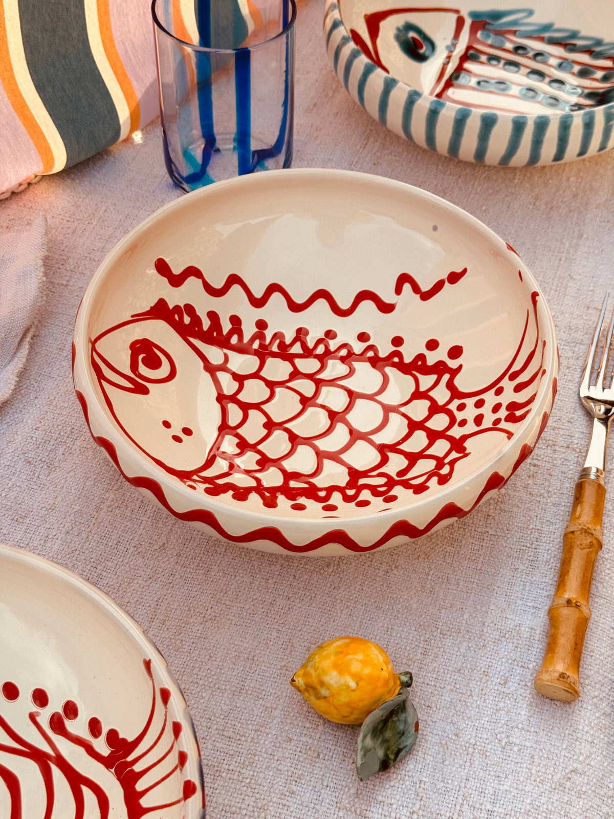 Handmade Ceramic Bowl 21 cm “Pesce Bordo Tornito” - Unique Piece from Italy