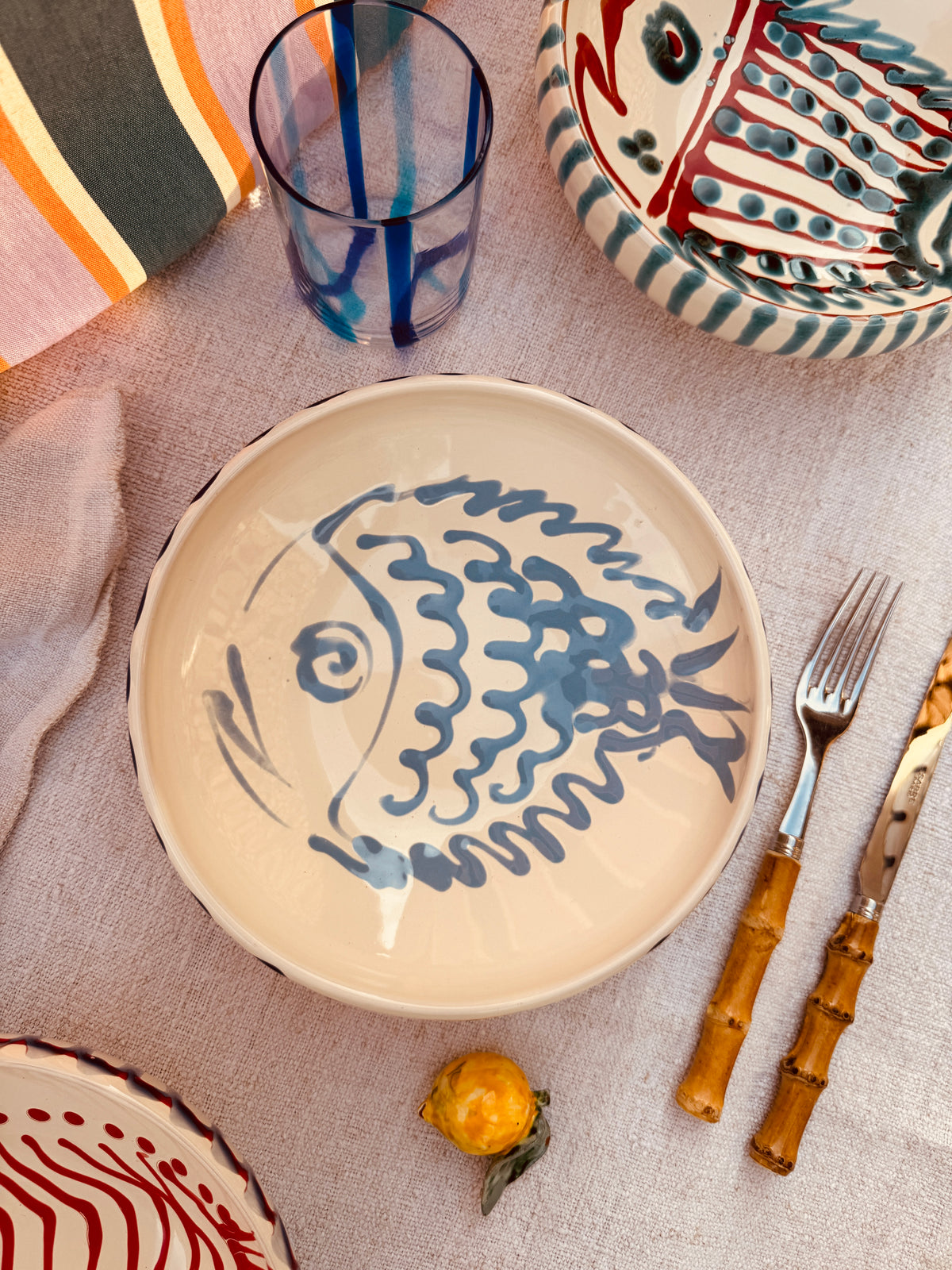 Handmade Ceramic Bowl 21 cm “Pesce Bordo Tornito” - Unique Piece from Italy