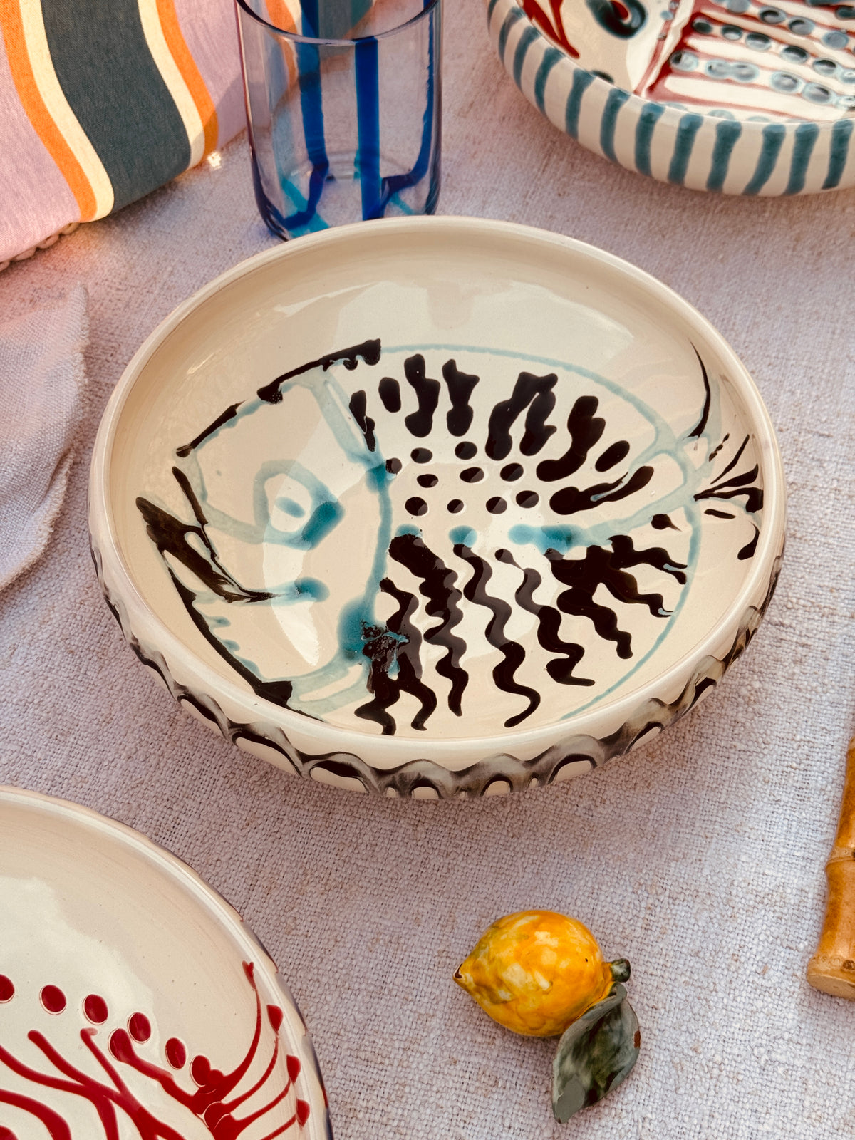 Handmade Ceramic Bowl 21 cm “Pesce Bordo Tornito” - Unique Piece from Italy