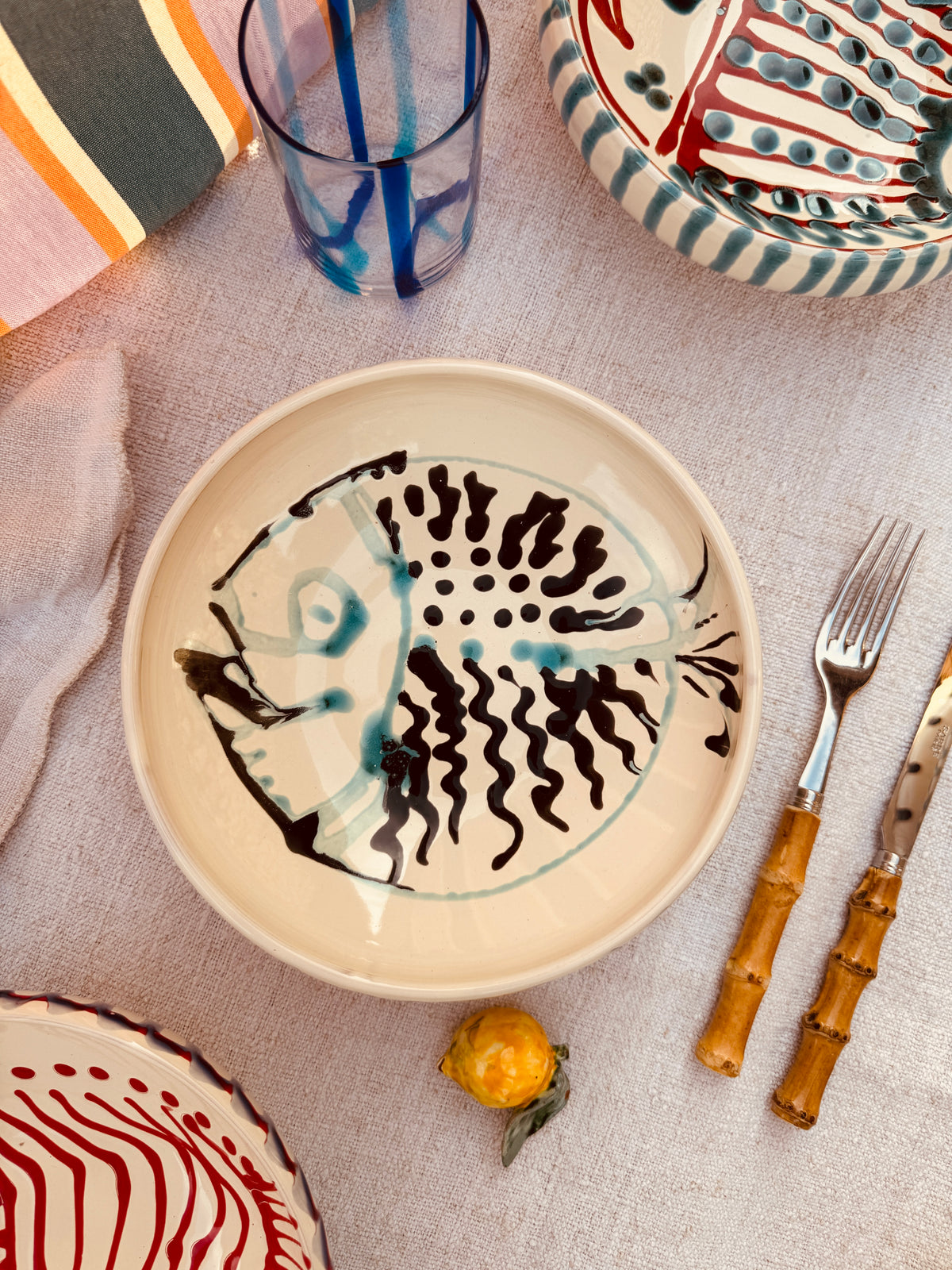 Handmade Ceramic Bowl 21 cm “Pesce Bordo Tornito” - Unique Piece from Italy