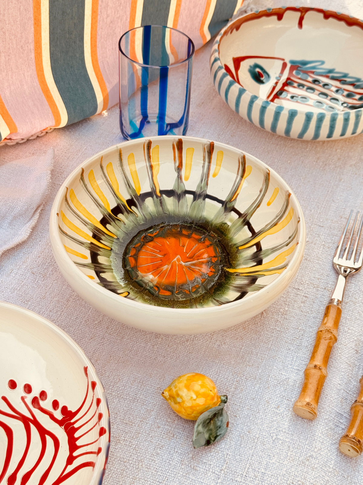 Handmade Ceramic Bowl 21 cm “Bordo Tornito” - Unique Piece from Italy