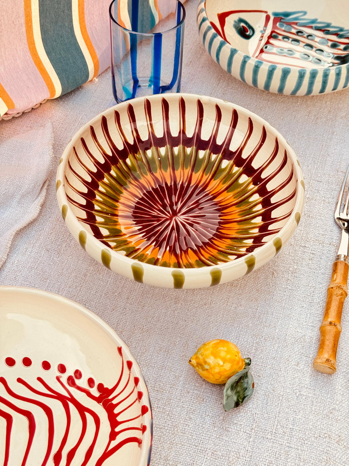 Handmade Ceramic Bowl 21 cm “Bordo Tornito” - Unique Piece from Italy