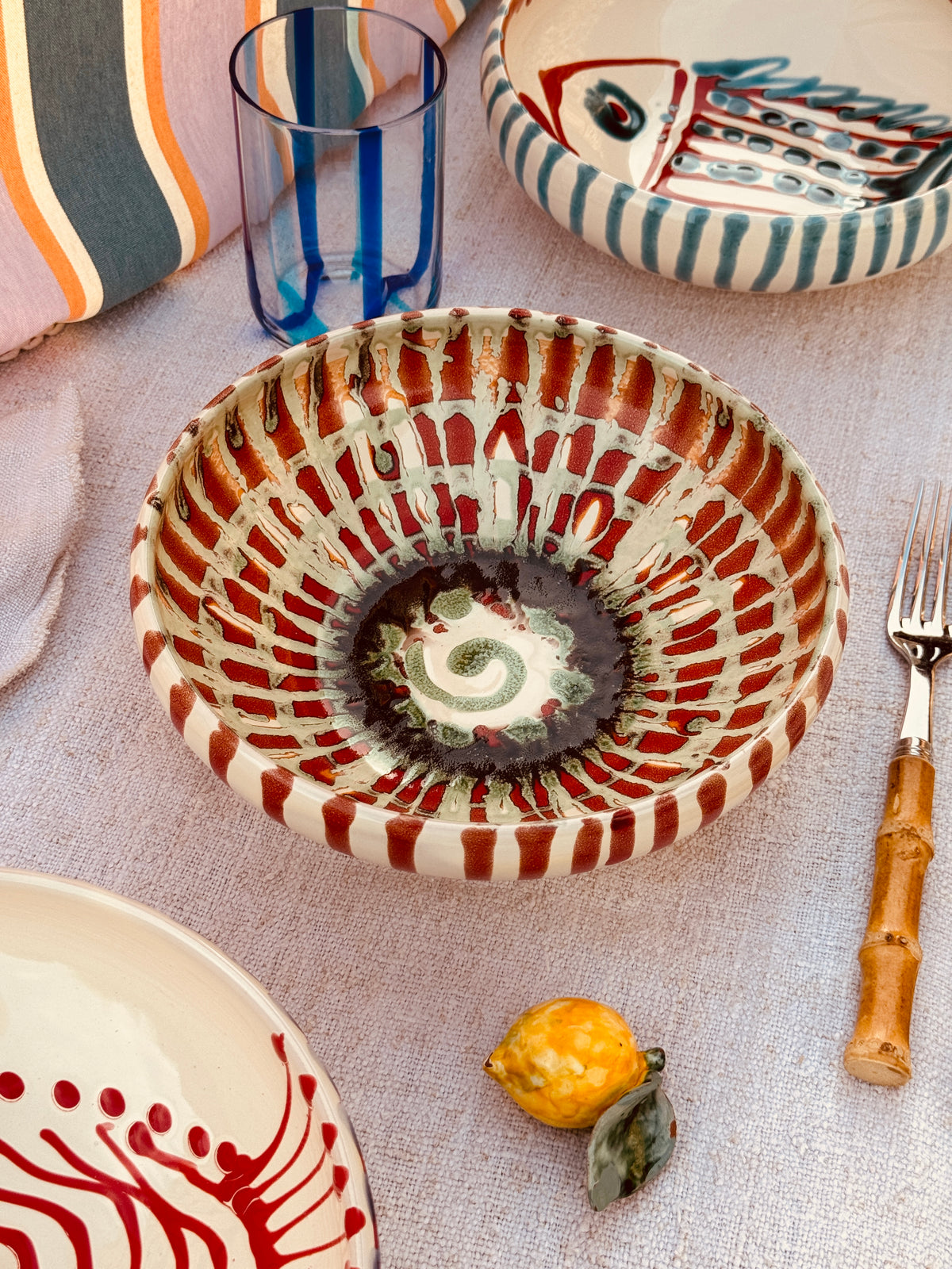 Handmade Ceramic Bowl 21 cm “Bordo Tornito” - Unique Piece from Italy