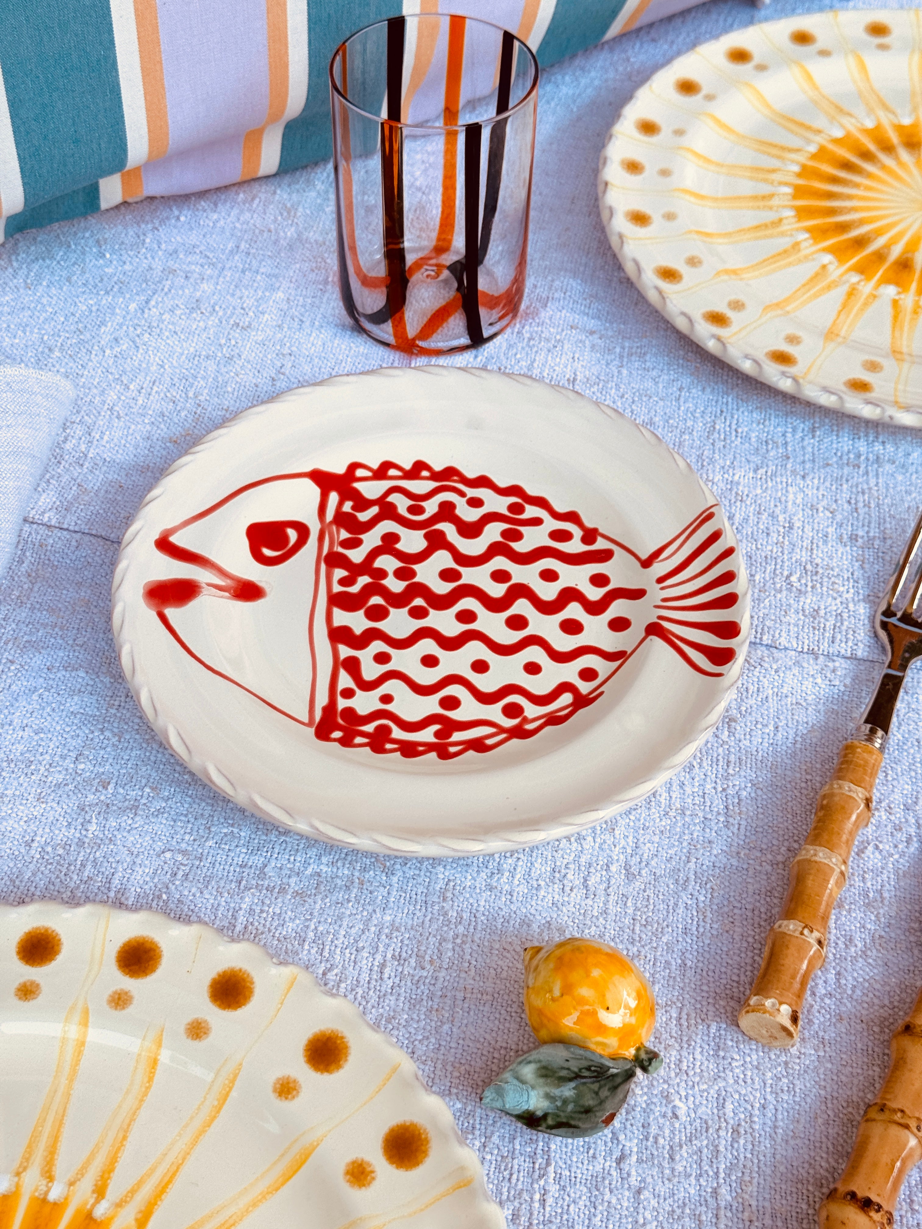 Handmade Italian Antipasti Plate 20 cm | Small Ceramic Plate "Pesce" (Unique Piece)