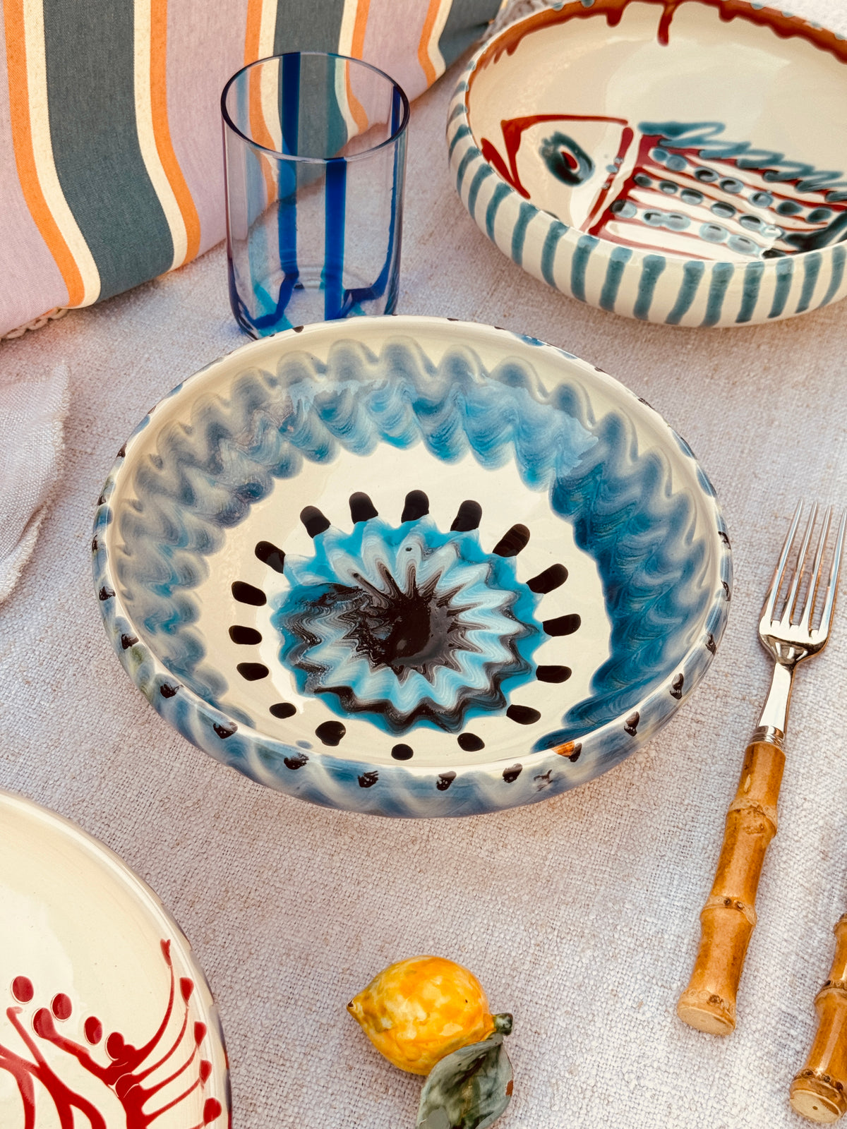 Handmade Ceramic Bowl 21 cm “Bordo Tornito” - Unique Piece from Italy