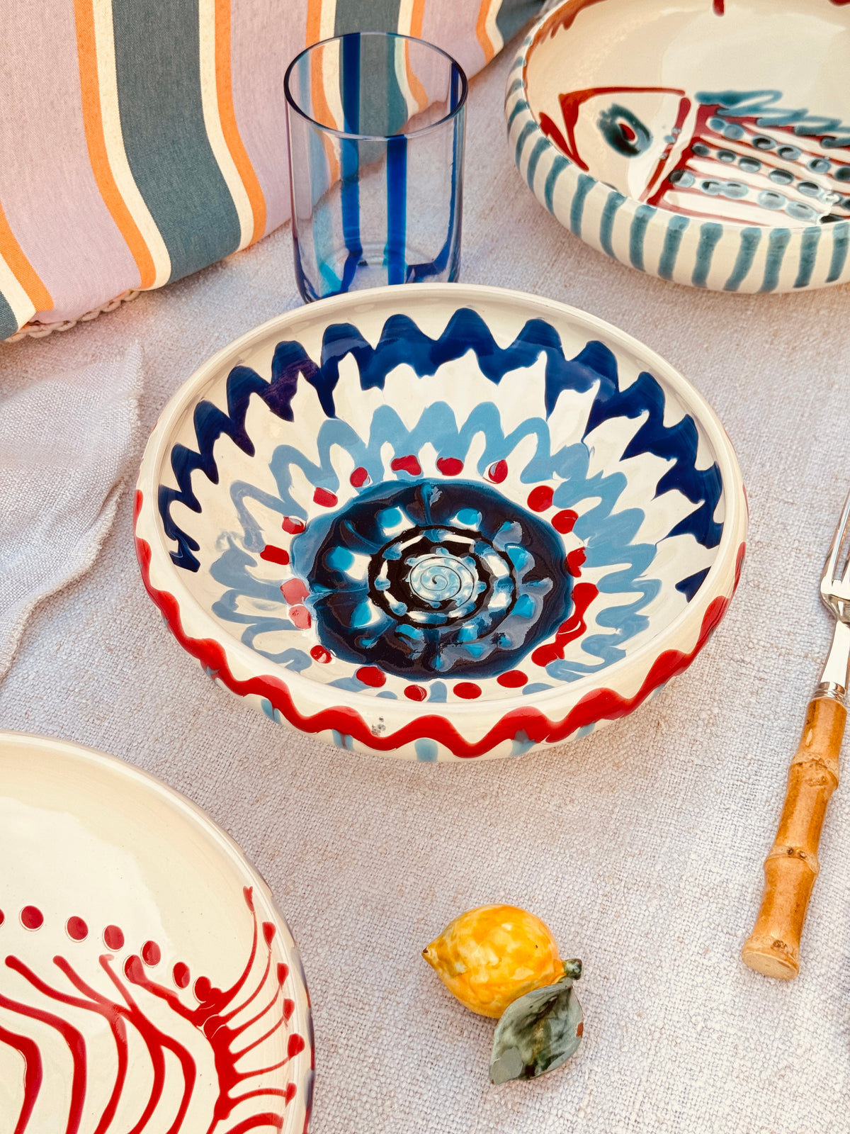 Handmade Ceramic Bowl 21 cm “Bordo Tornito” - Unique Piece from Italy