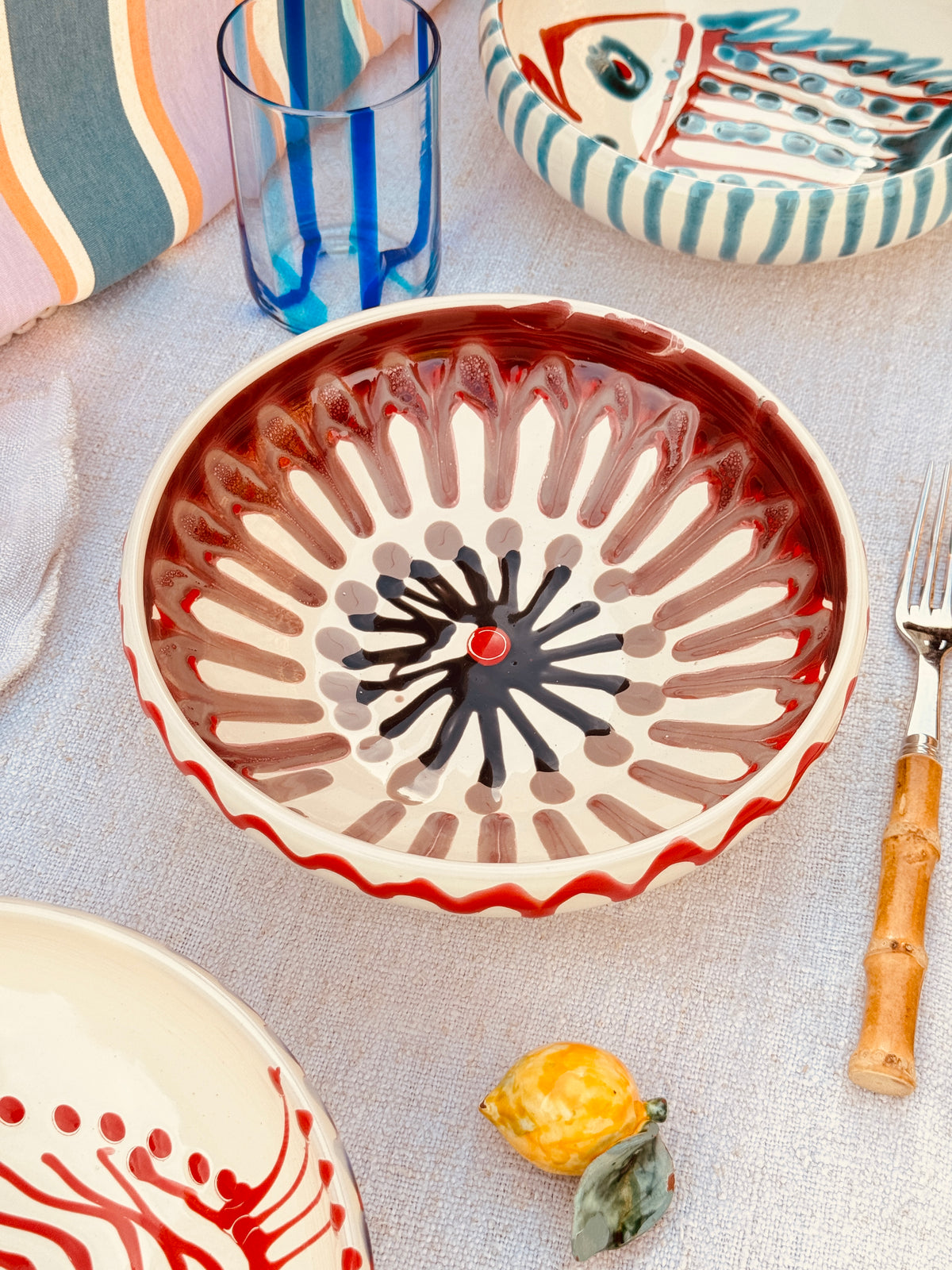 Handmade Ceramic Bowl 21 cm “Bordo Tornito” - Unique Piece from Italy