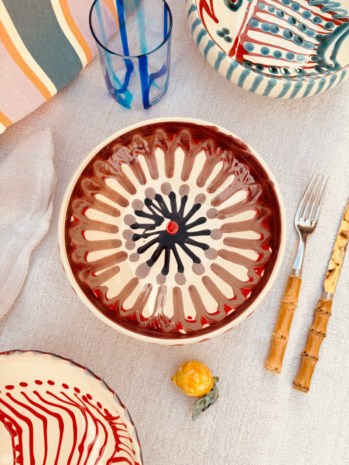 Handmade Ceramic Bowl 21 cm “Bordo Tornito” - Unique Piece from Italy