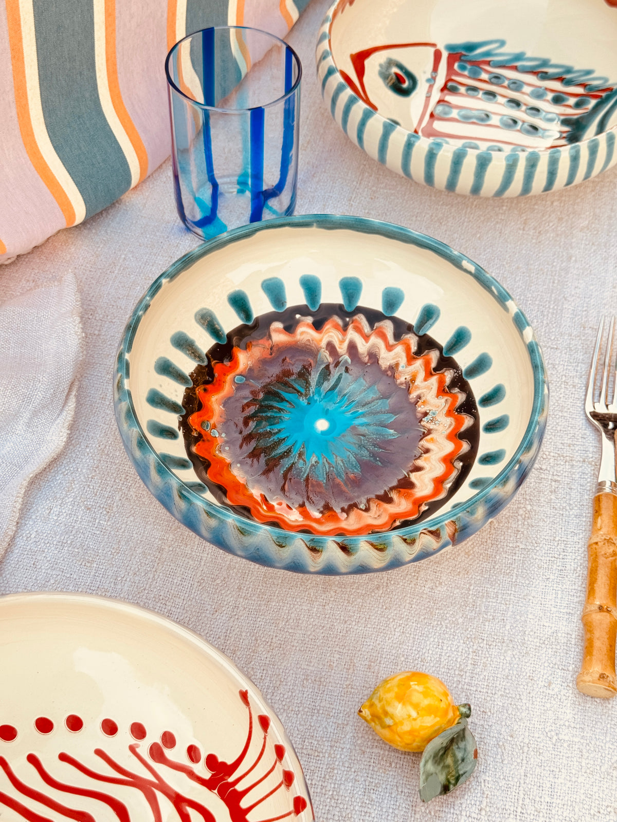 Handmade Ceramic Bowl 21 cm “Bordo Tornito” - Unique Piece from Italy