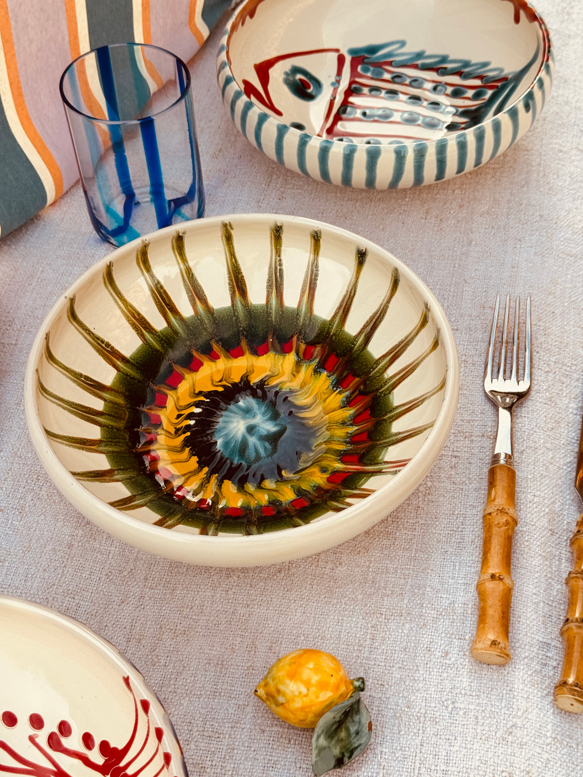 Handmade Ceramic Bowl 21 cm “Bordo Tornito” - Unique Piece from Italy