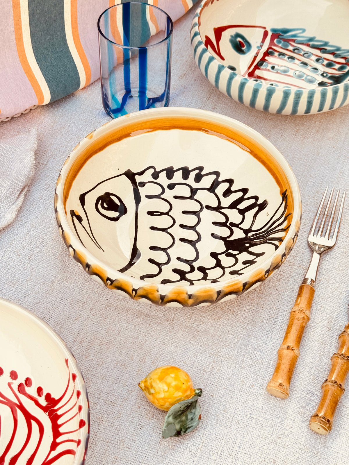 Handmade Ceramic Bowl 21 cm “Pesce Bordo Tornito” - Unique Piece from Italy