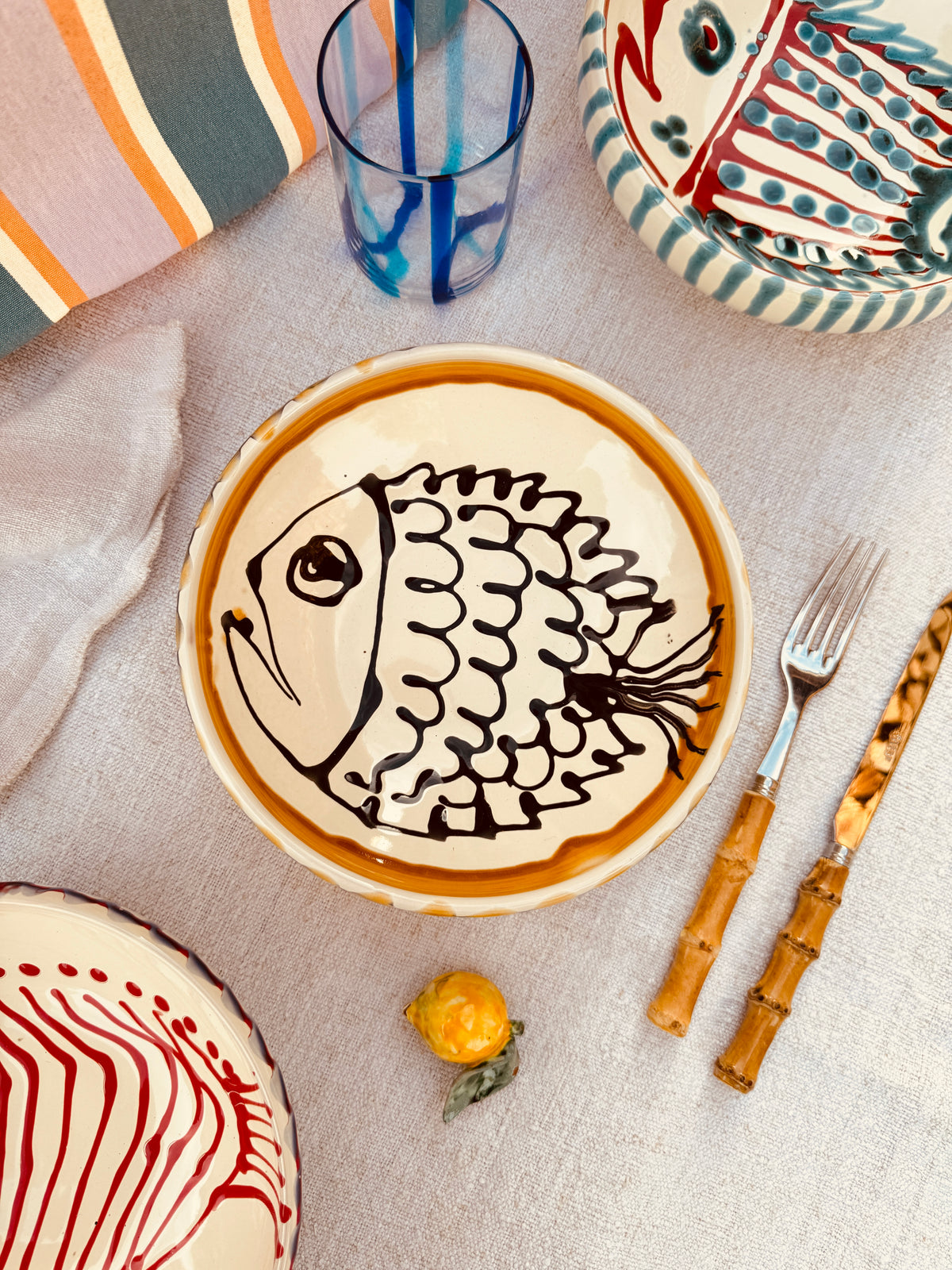 Handmade Ceramic Bowl 21 cm “Pesce Bordo Tornito” - Unique Piece from Italy