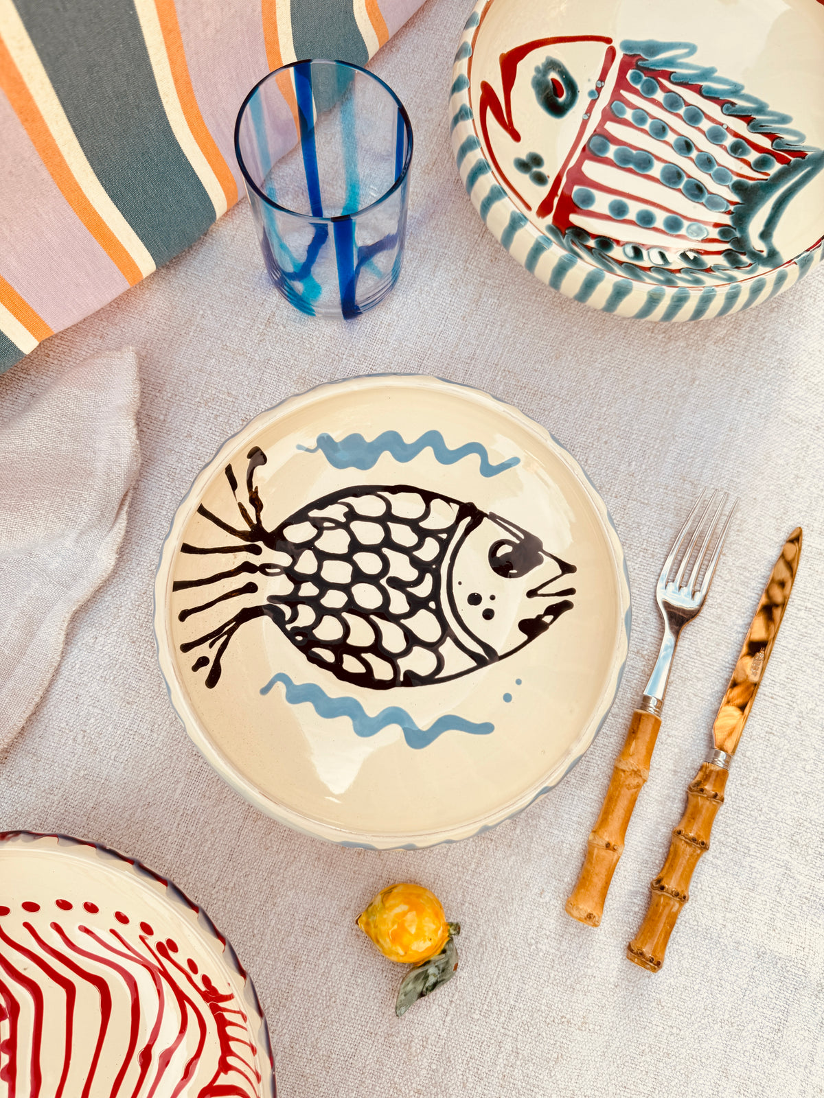 Handmade Ceramic Bowl 21 cm “Pesce Bordo Tornito” - Unique Piece from Italy