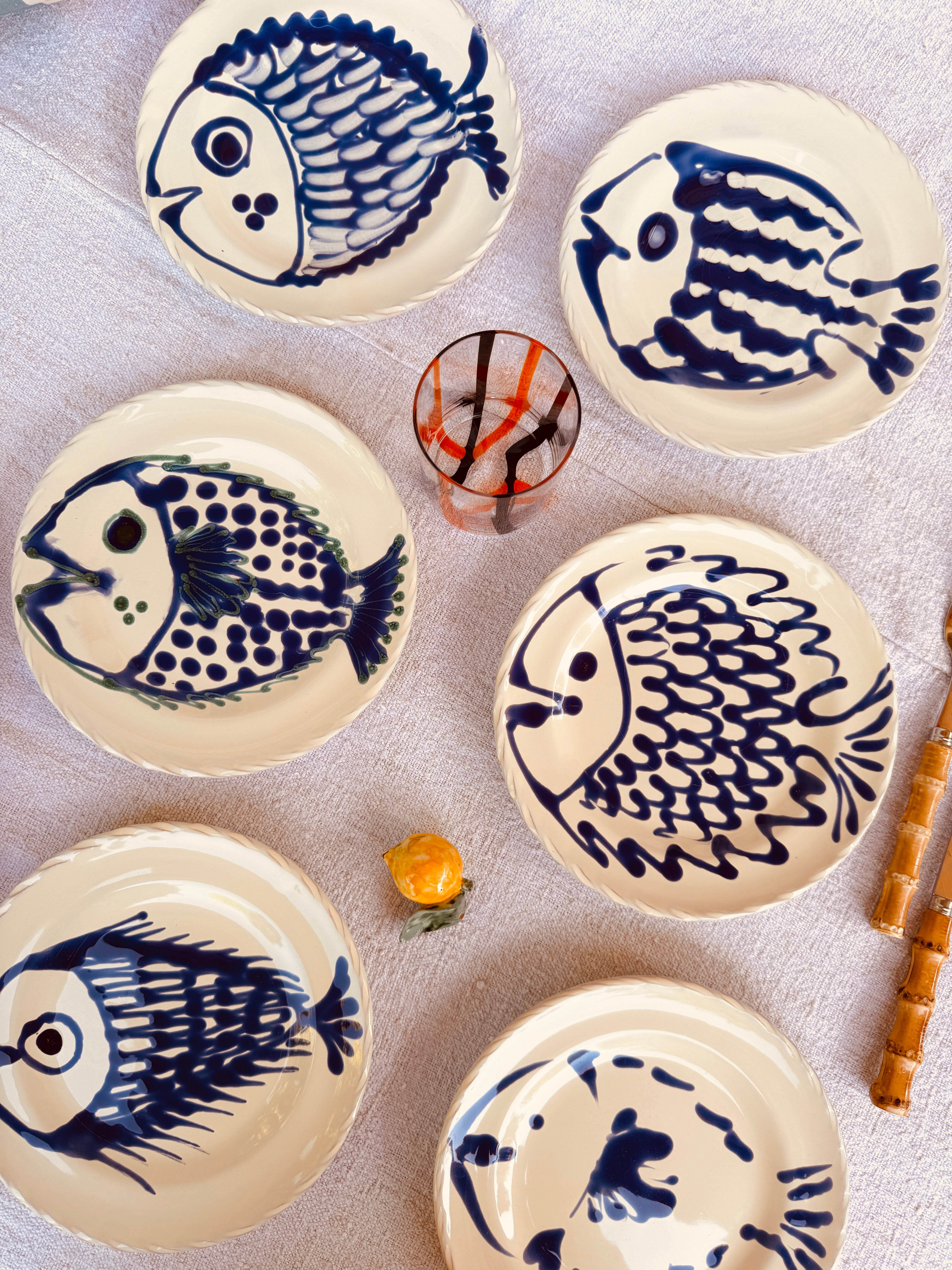 Handmade Italian Antipasti Plates 20 cm | Set of 6 "Pesce Mix" (Unique Set)