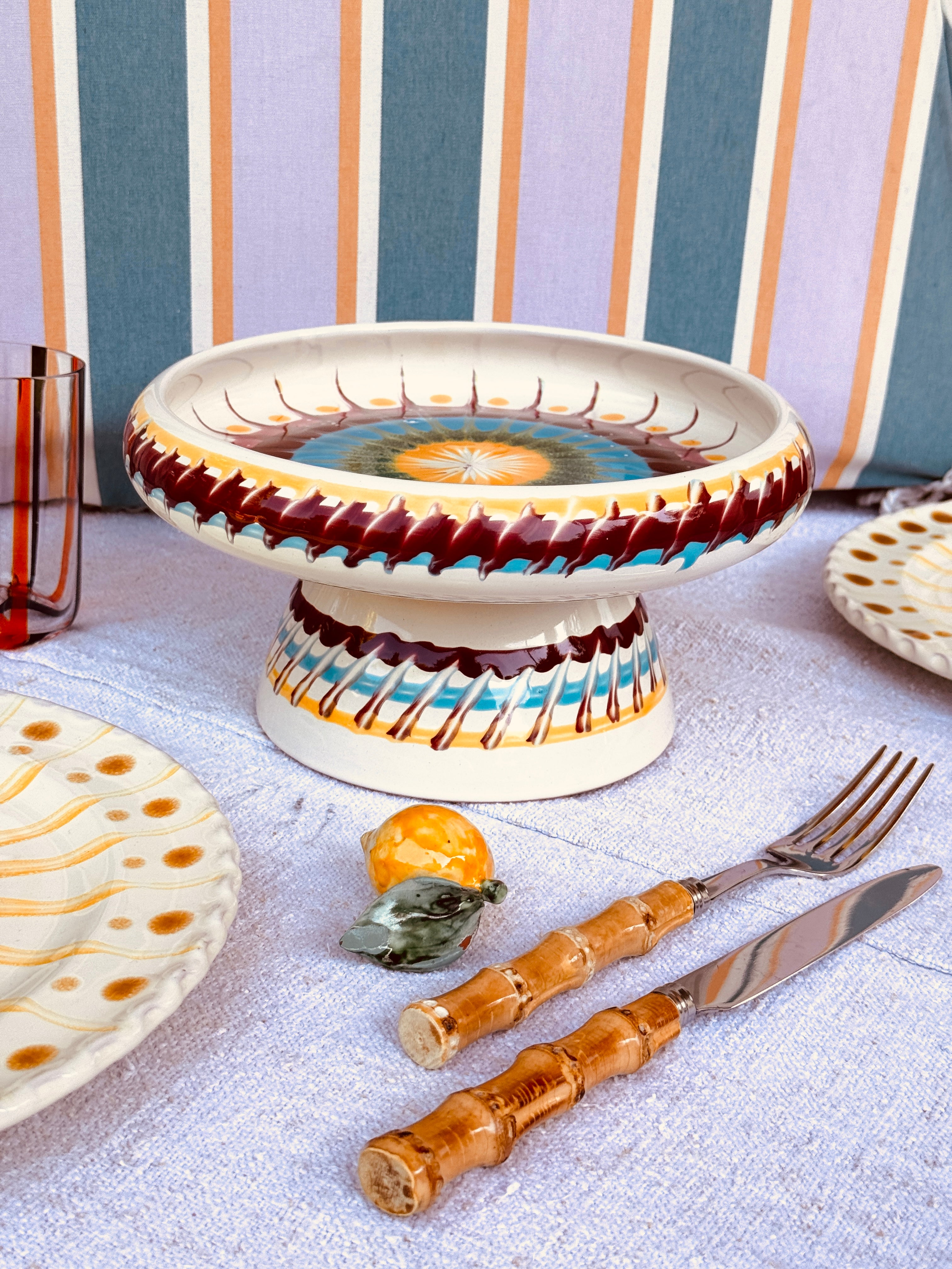 Handmade Italian Raised Serving Plate 25 cm | Unique Studio Riviera Piece