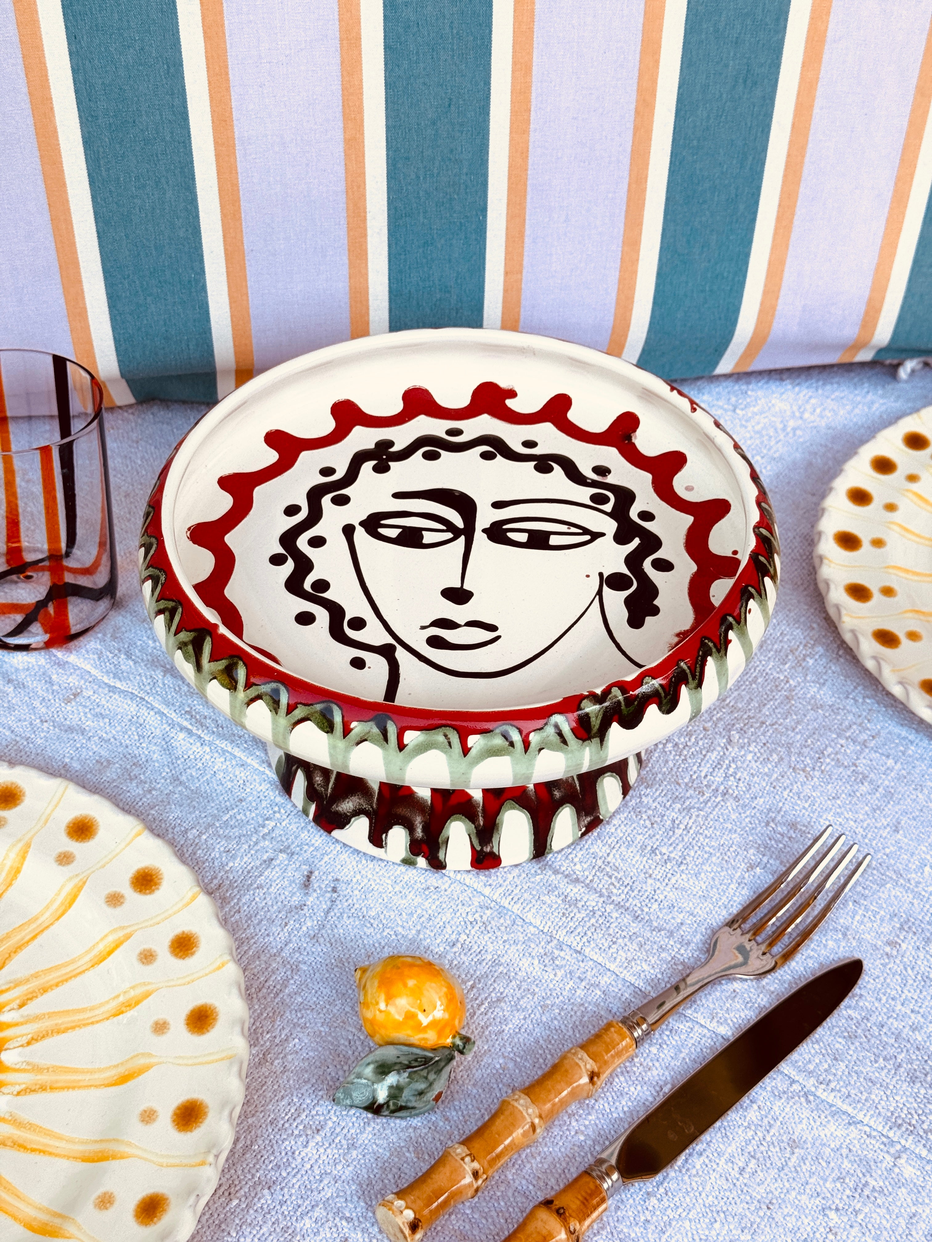 Handmade Italian Raised Serving Plate 25 cm | Unique Studio Riviera Piece