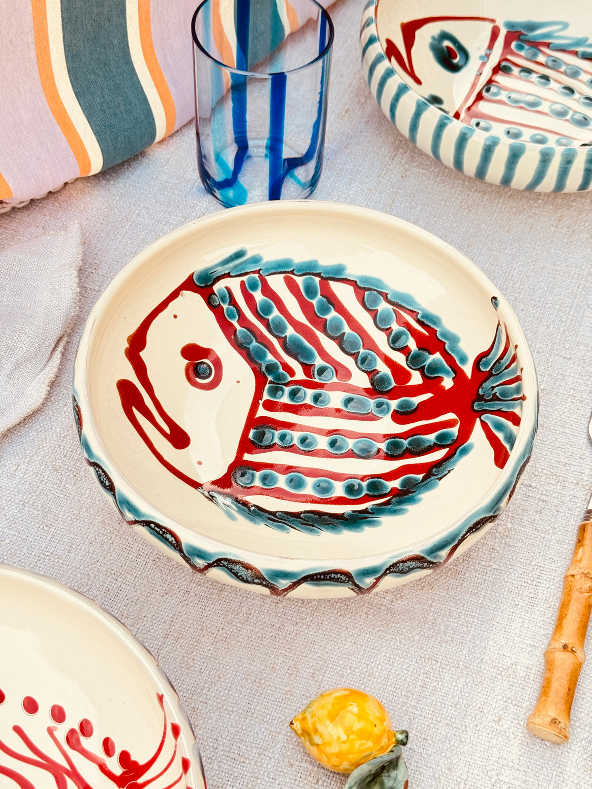 Handmade Ceramic Bowl 21 cm “Pesce Bordo Tornito” - Unique Piece from Italy