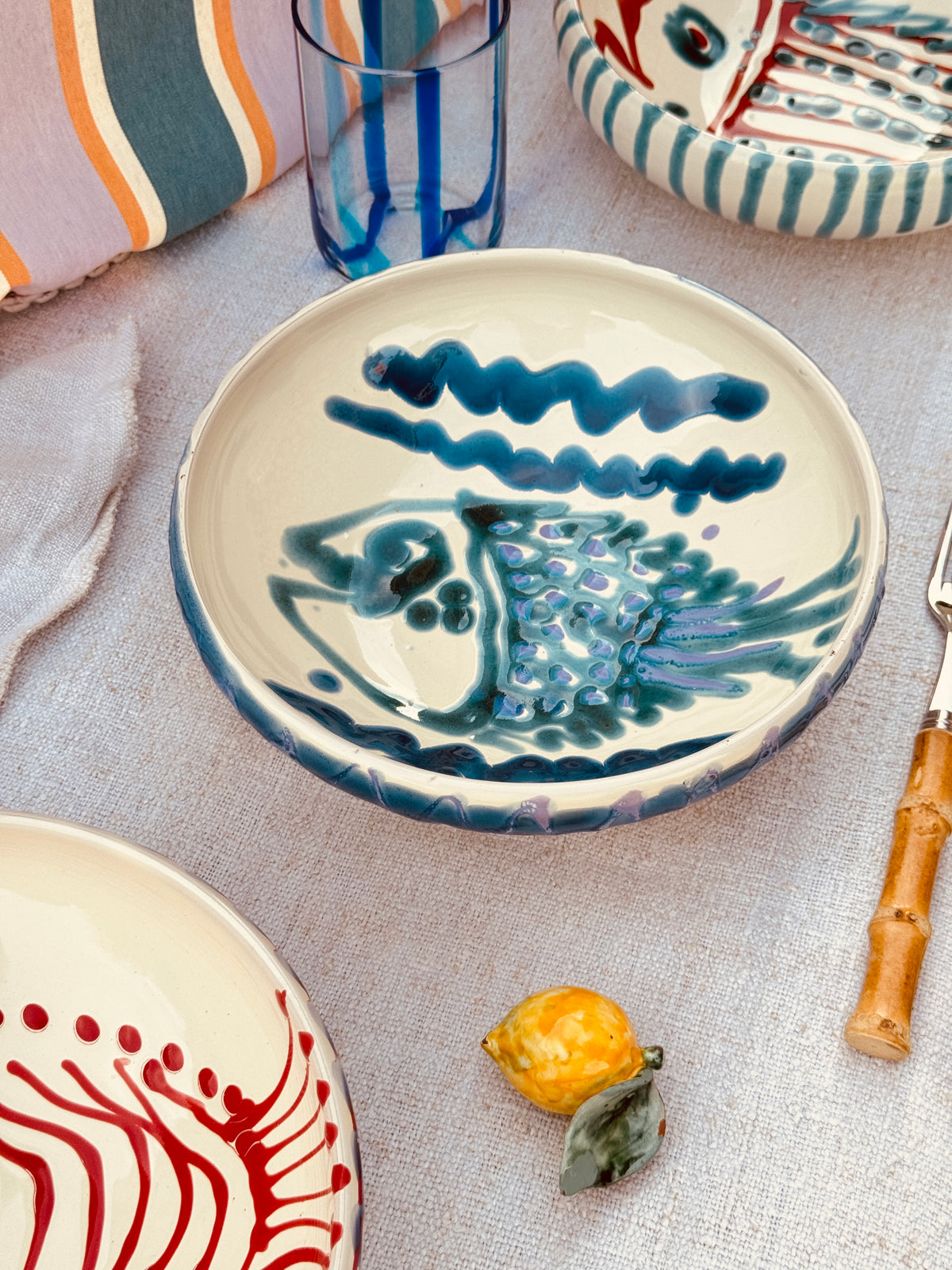 Handmade Ceramic Bowl 21 cm “Pesce Bordo Tornito” - Unique Piece from Italy