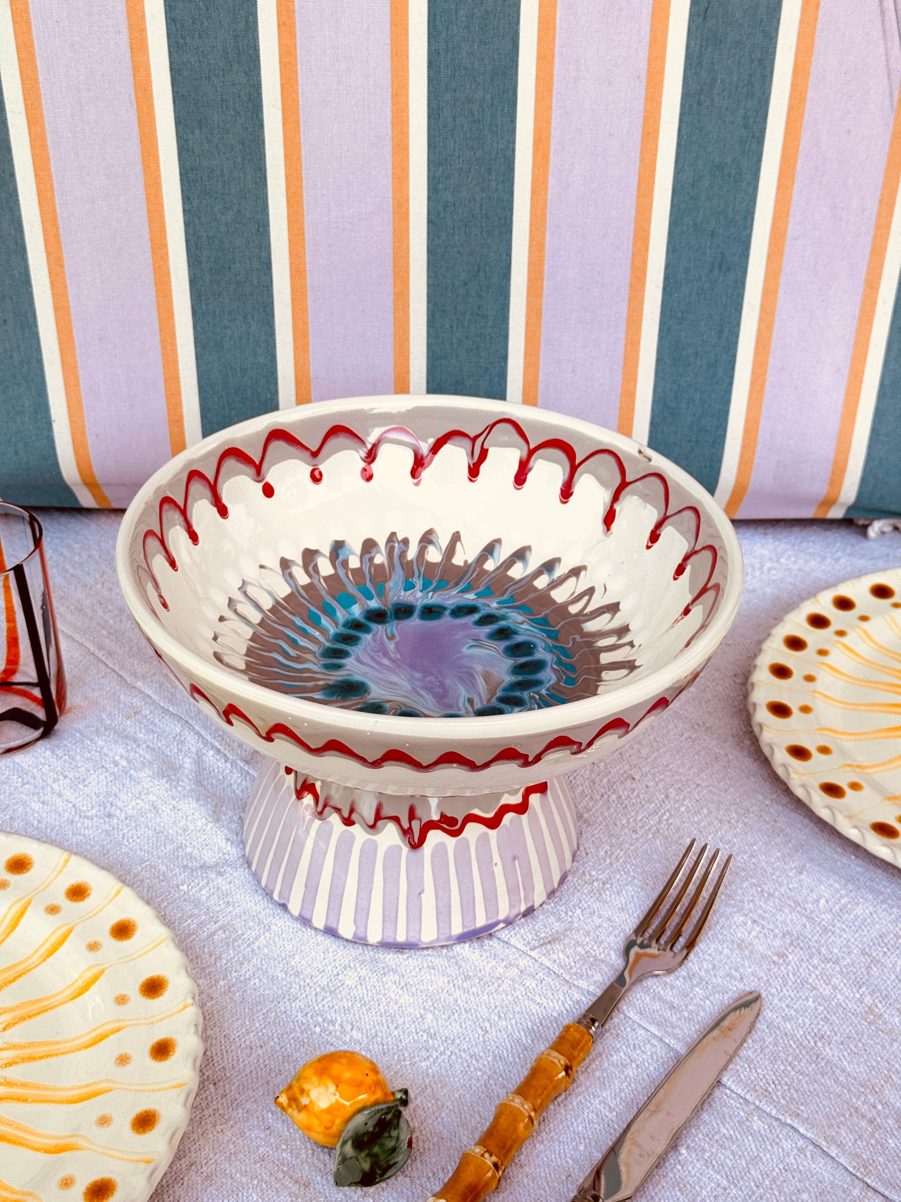 Riviera Footed HIgh Bowl 26 cm | Handmade Italian Ceramic Unique Piece