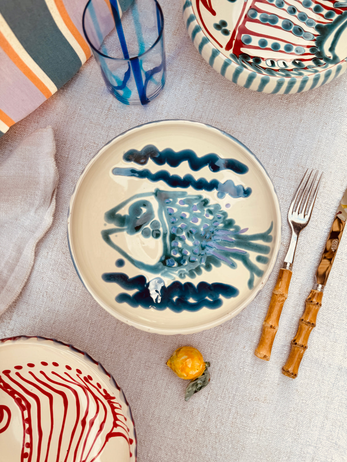 Handmade Ceramic Bowl 21 cm “Pesce Bordo Tornito” - Unique Piece from Italy