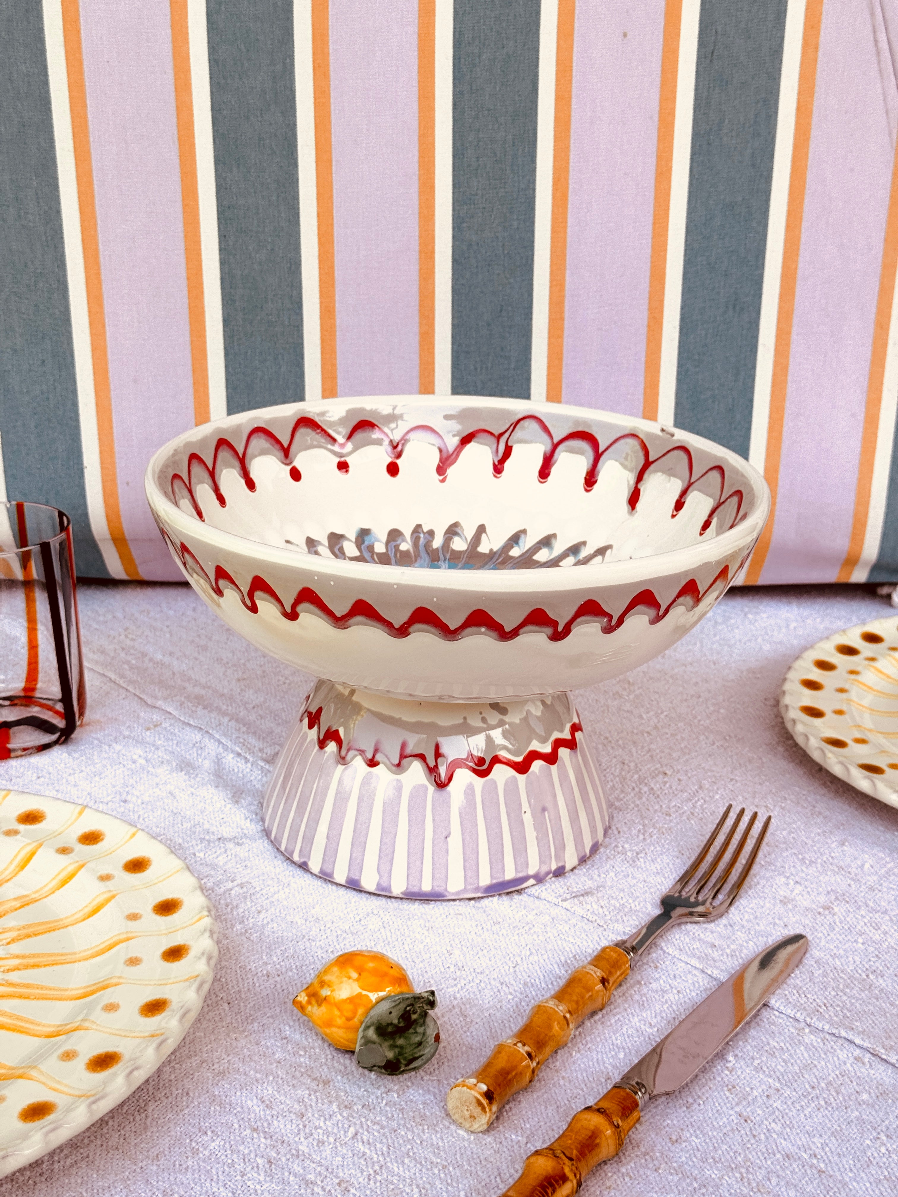 Riviera Footed HIgh Bowl 26 cm | Handmade Italian Ceramic Unique Piece