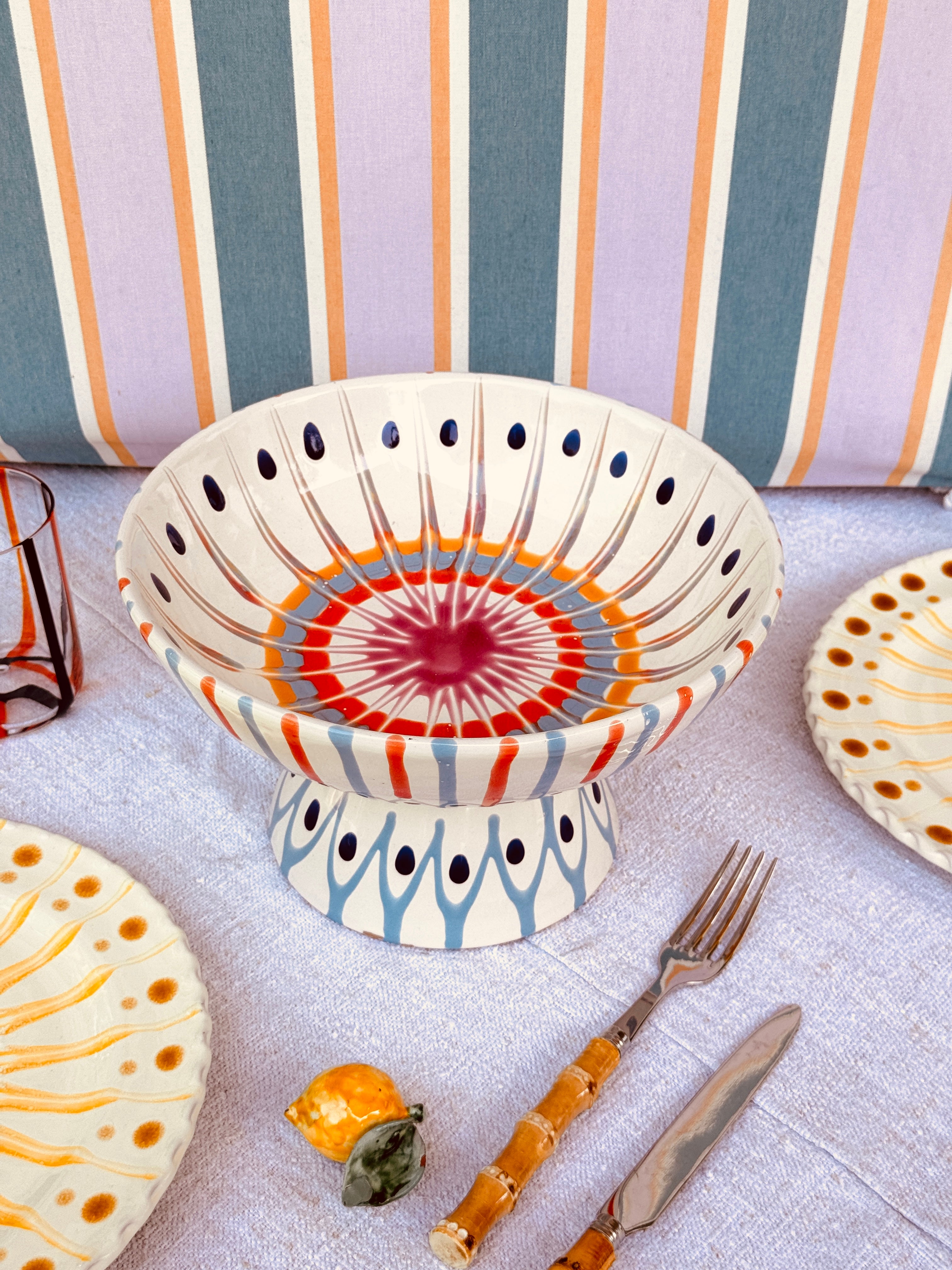 Riviera Footed HIgh Bowl 26 cm | Handmade Italian Ceramic Unique Piece