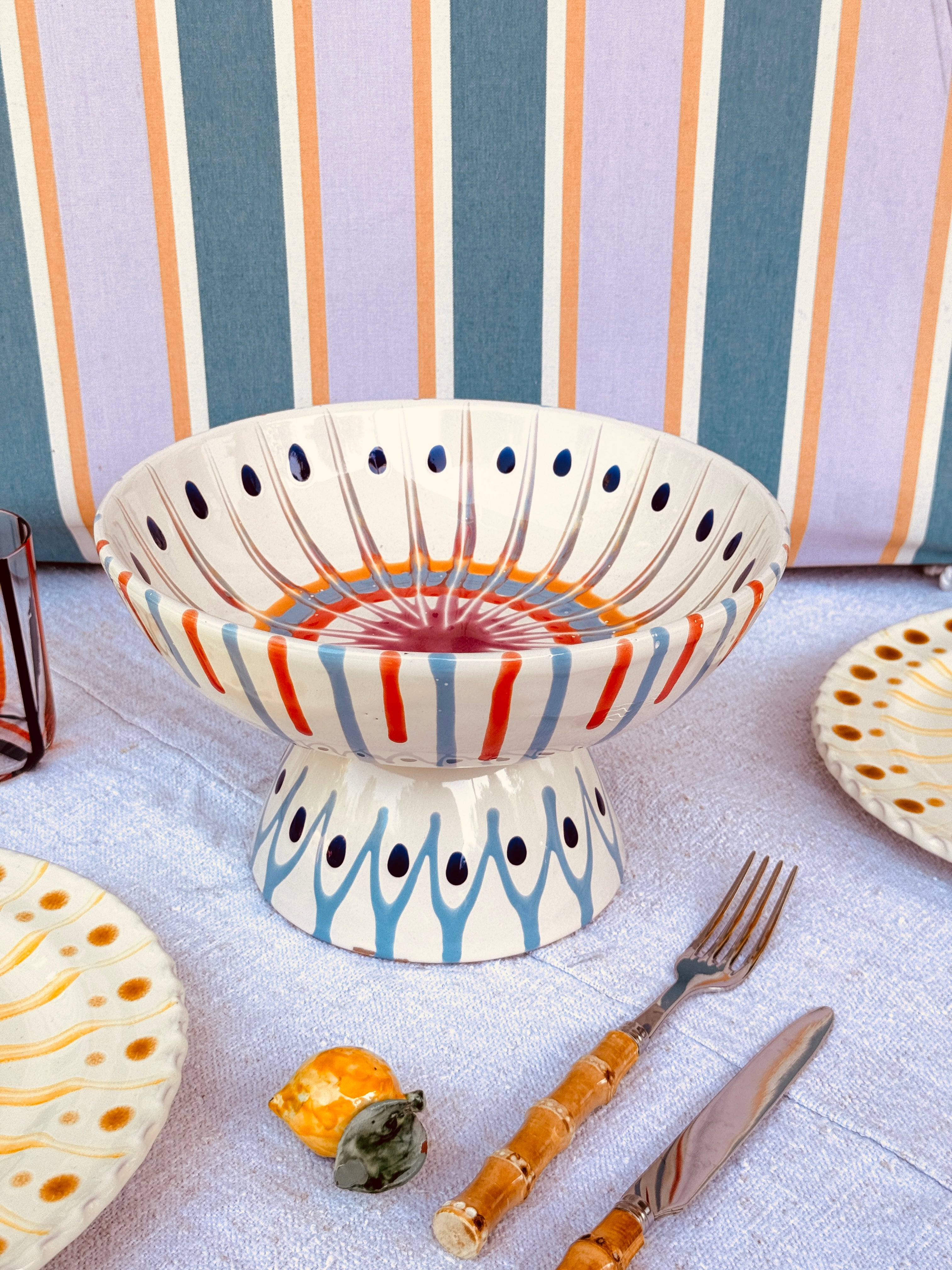 Riviera Footed HIgh Bowl 26 cm | Handmade Italian Ceramic Unique Piece