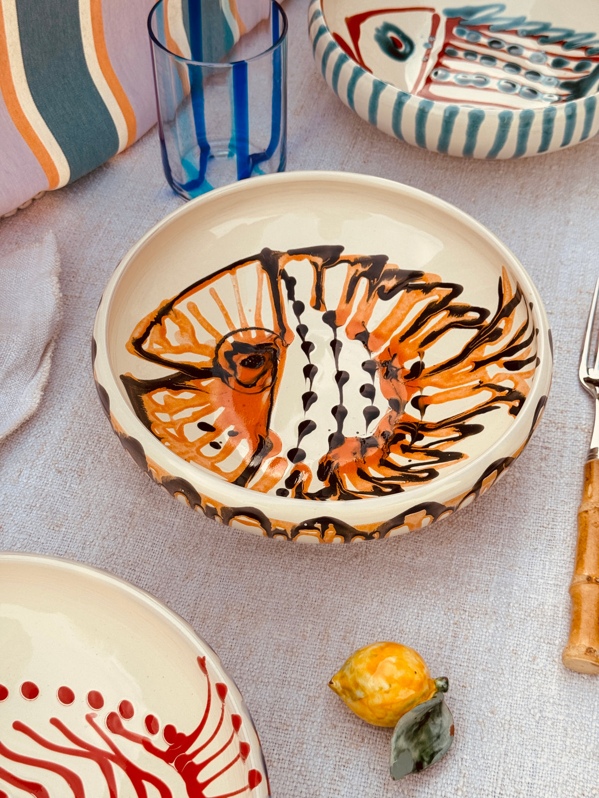 Handmade Ceramic Bowl 21 cm “Pesce Bordo Tornito” - Unique Piece from Italy