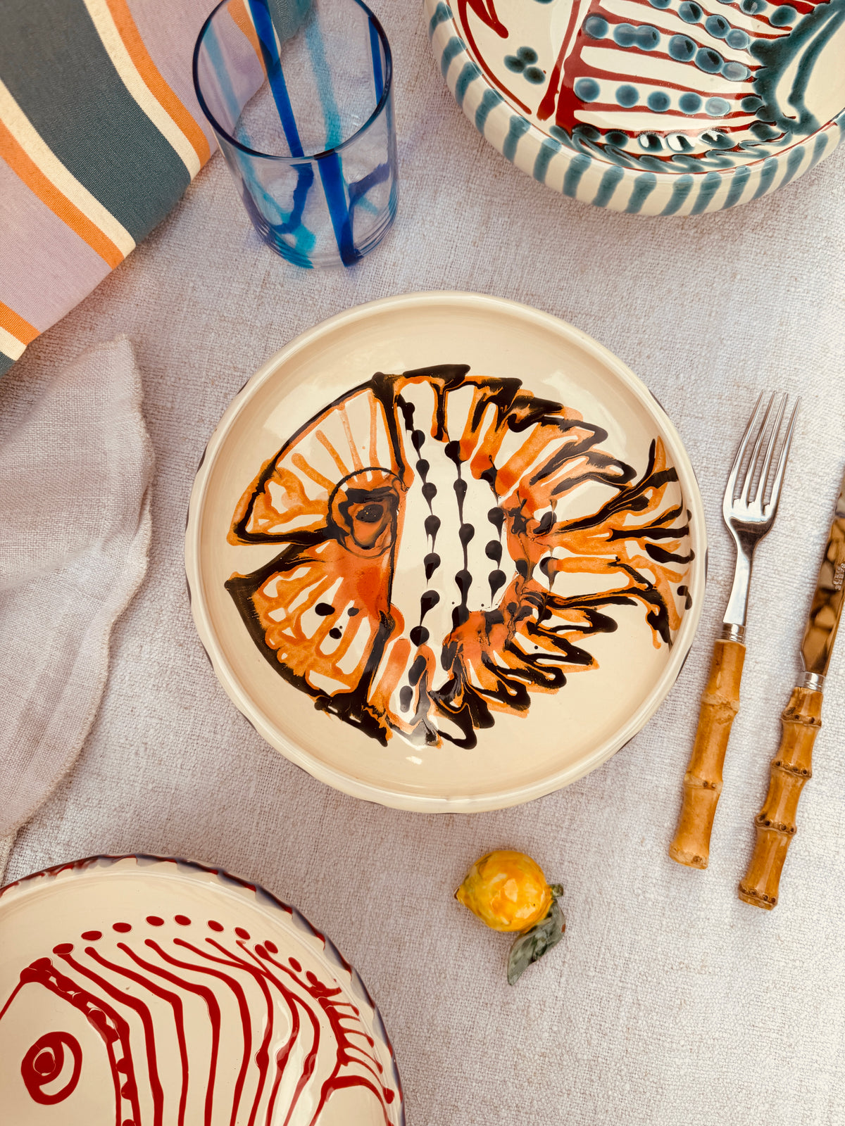 Handmade Ceramic Bowl 21 cm “Pesce Bordo Tornito” - Unique Piece from Italy