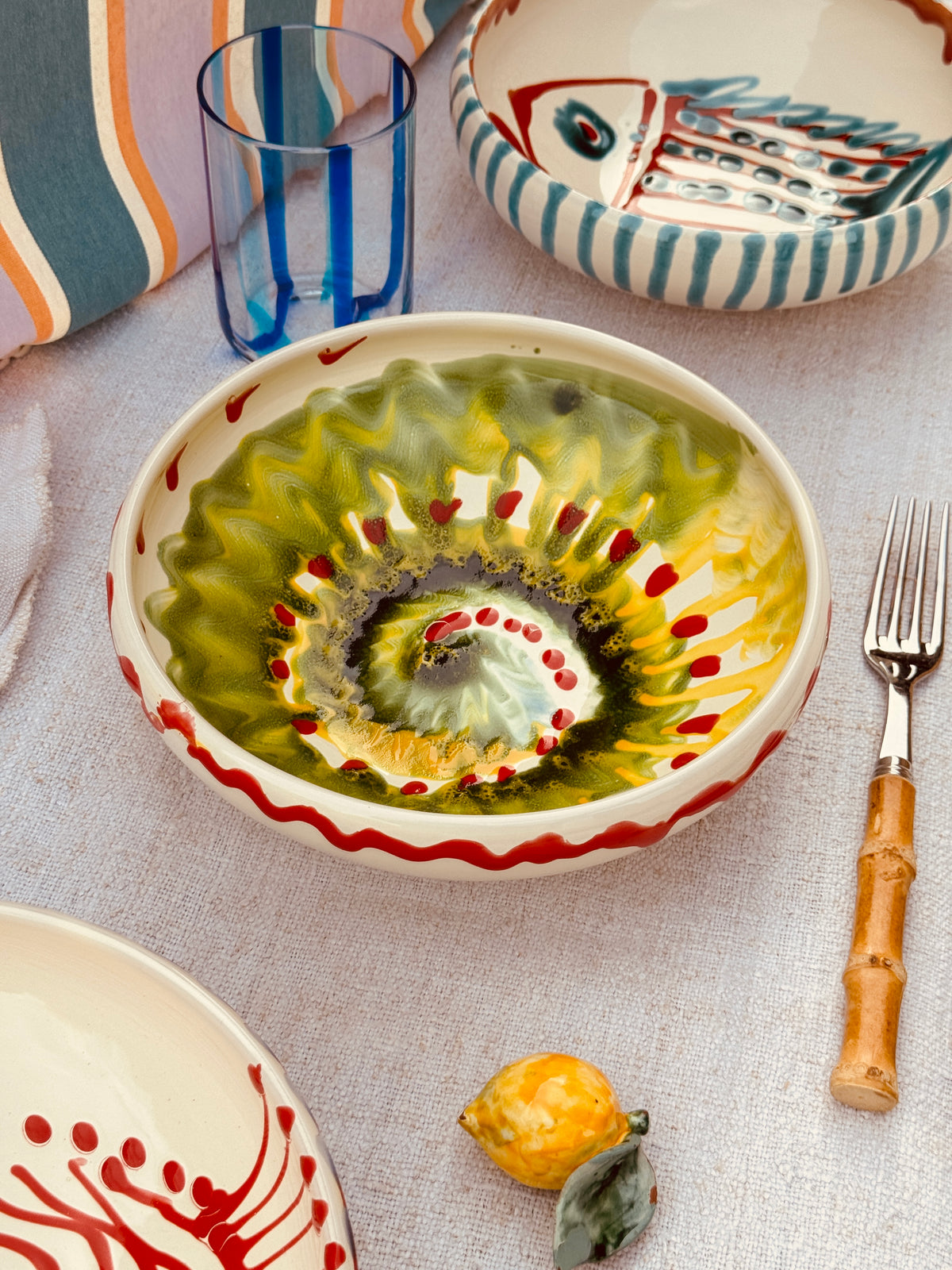 Handmade Ceramic Bowl 21 cm “Bordo Tornito” - Unique Piece from Italy