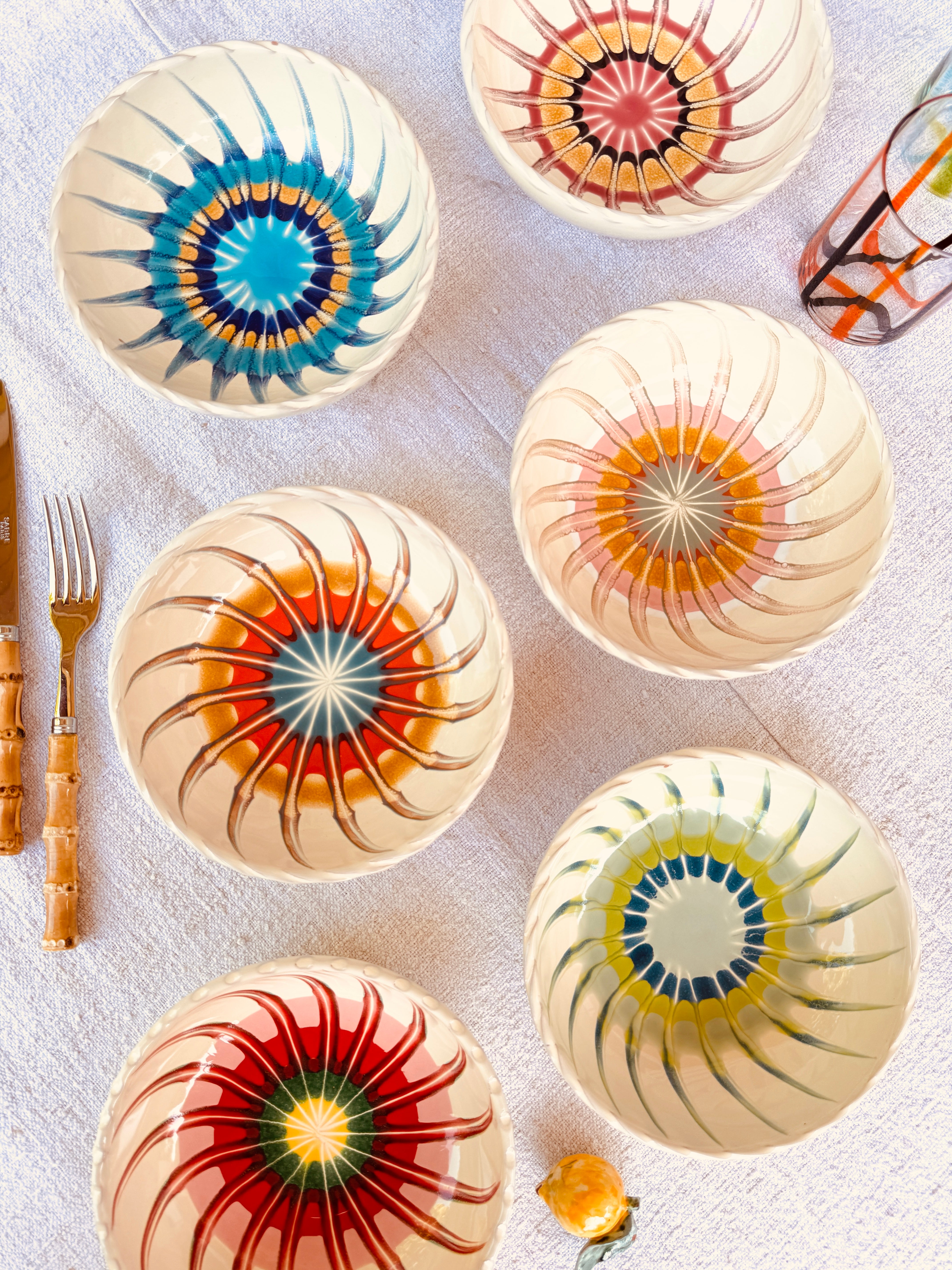 Handgefertigte Pastaschalen 19 cm | 6er Set "Riviera Mix"