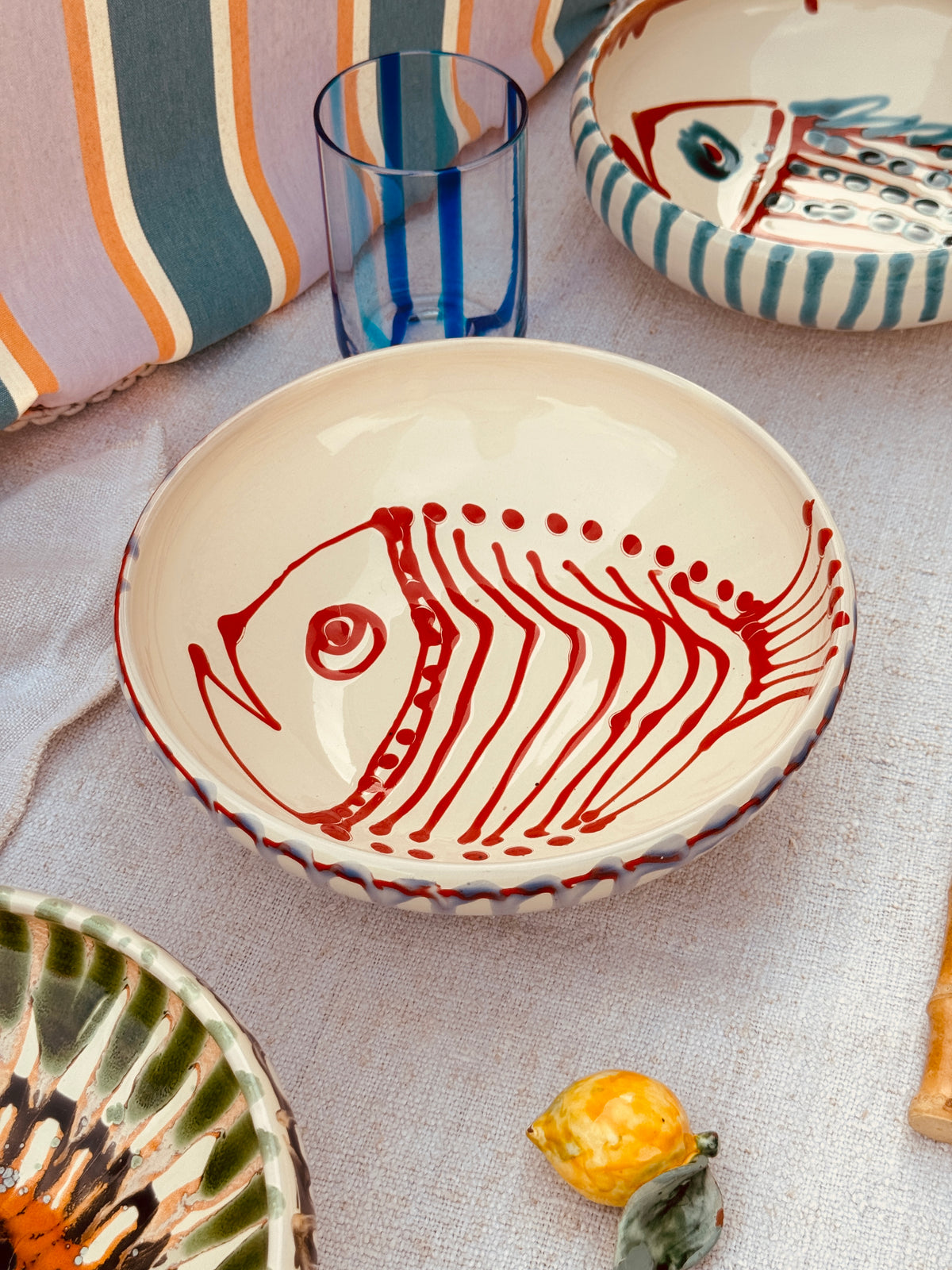 Handmade Ceramic Bowl 21 cm “Pesce Bordo Tornito” - Unique Piece from Italy