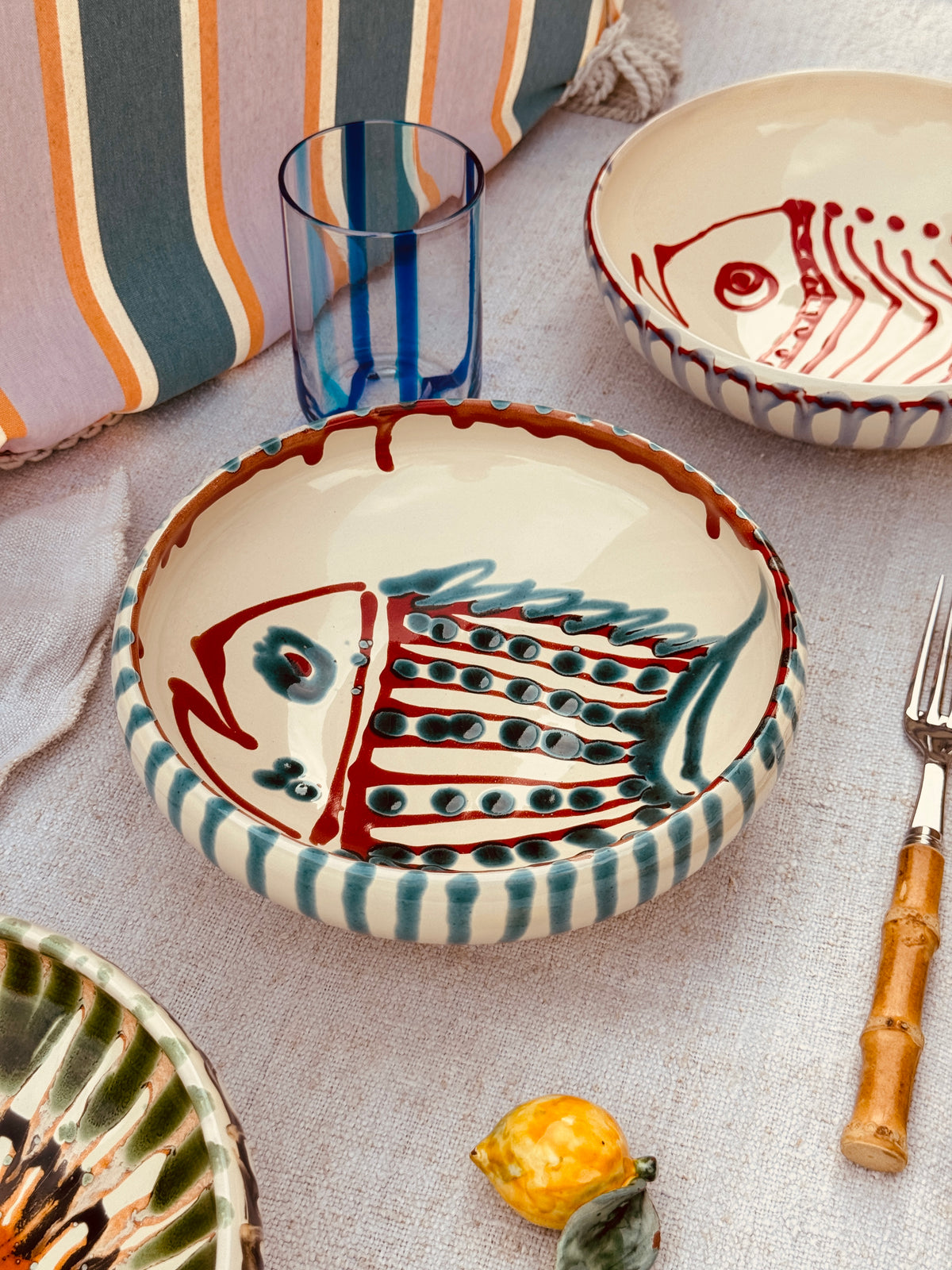 Handmade Ceramic Bowl 21 cm “Pesce Bordo Tornito” - Unique Piece from Italy