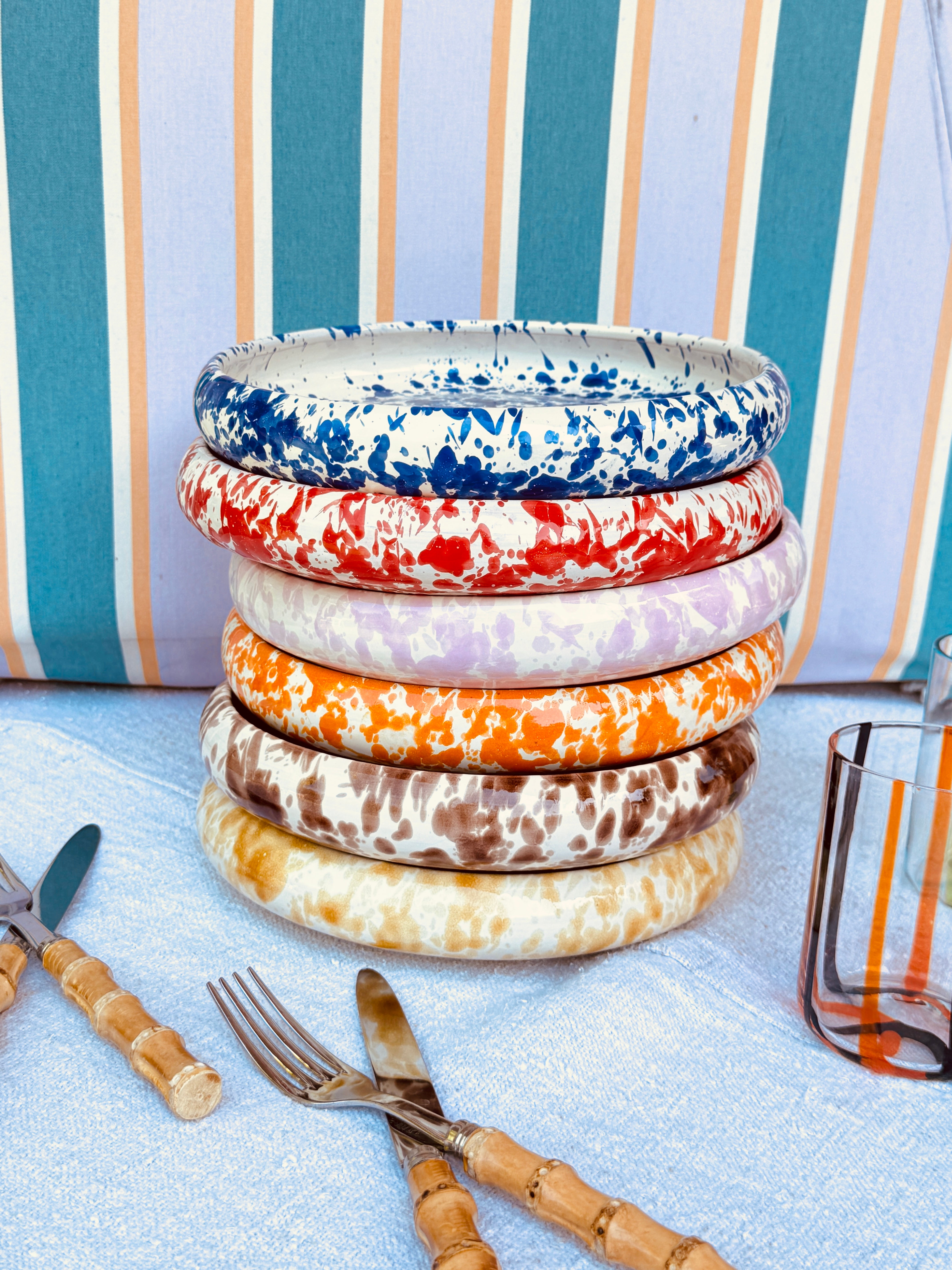Handgefertigte Pastateller 25 cm | 6er Set "Schizzato"Design