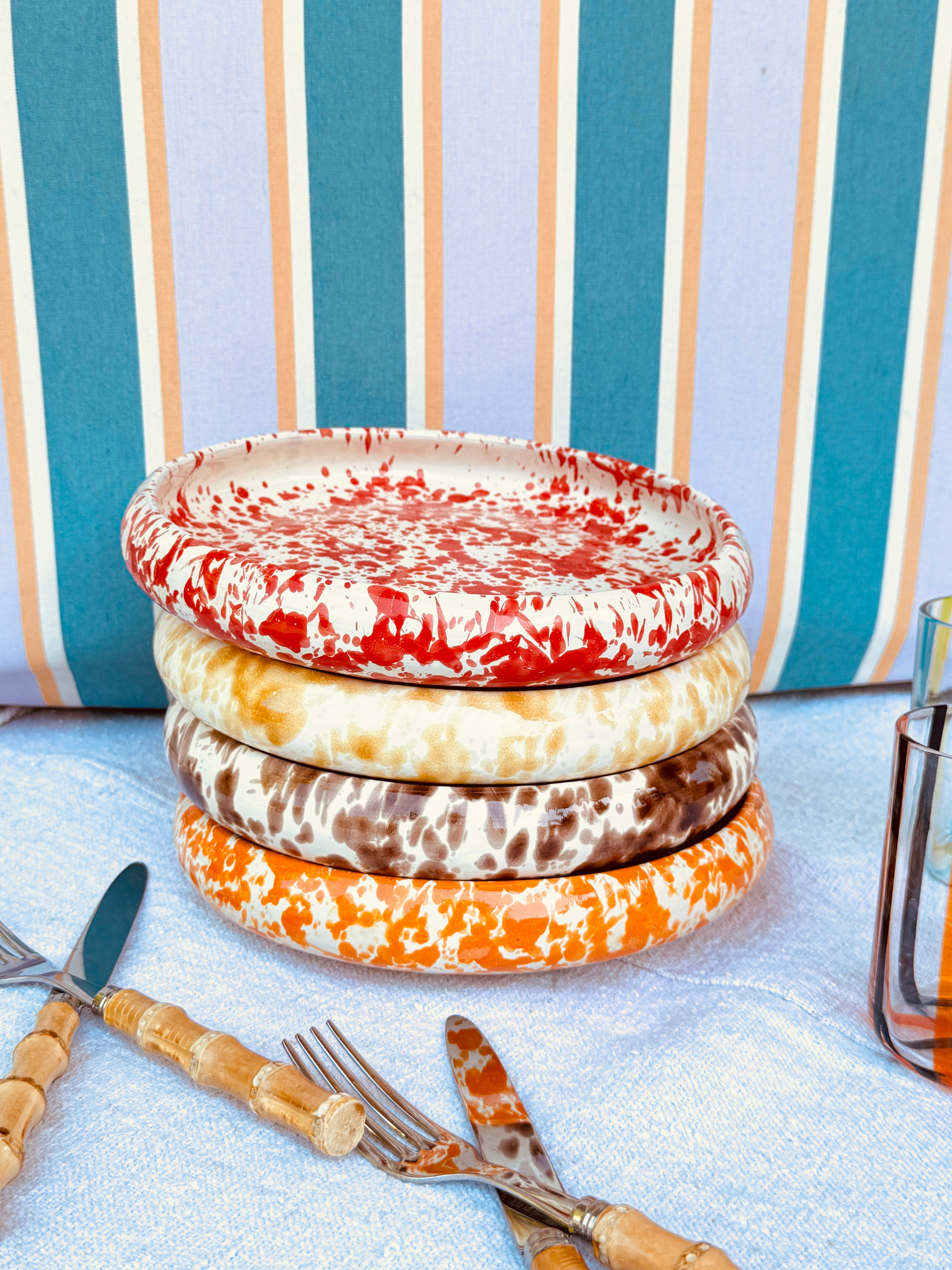 Handgefertigte Pastateller 25 cm | 4er Set "Schizzato"Design