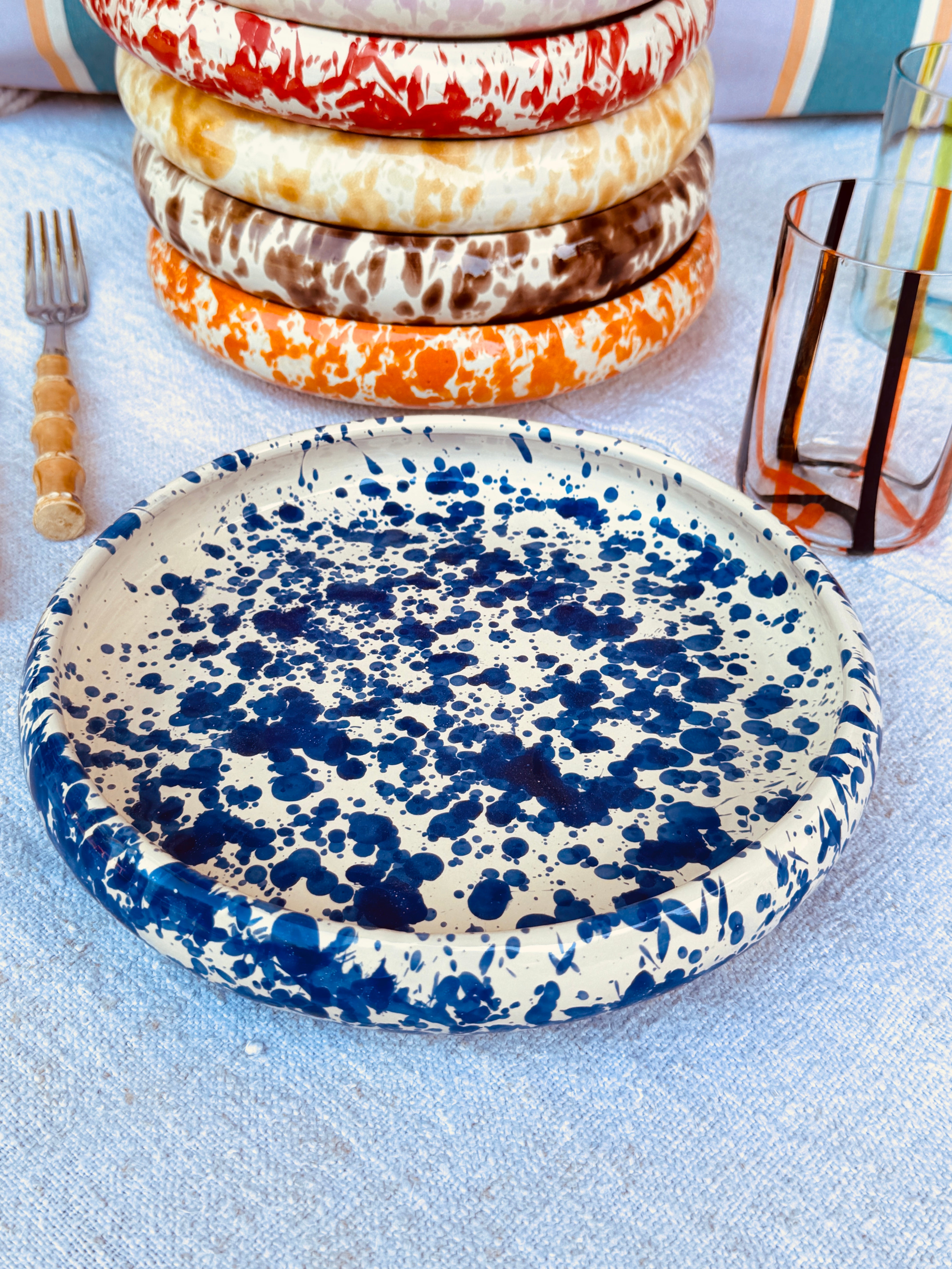 Handgefertigte Pastateller 25 cm | 6er Set "Schizzato"Design