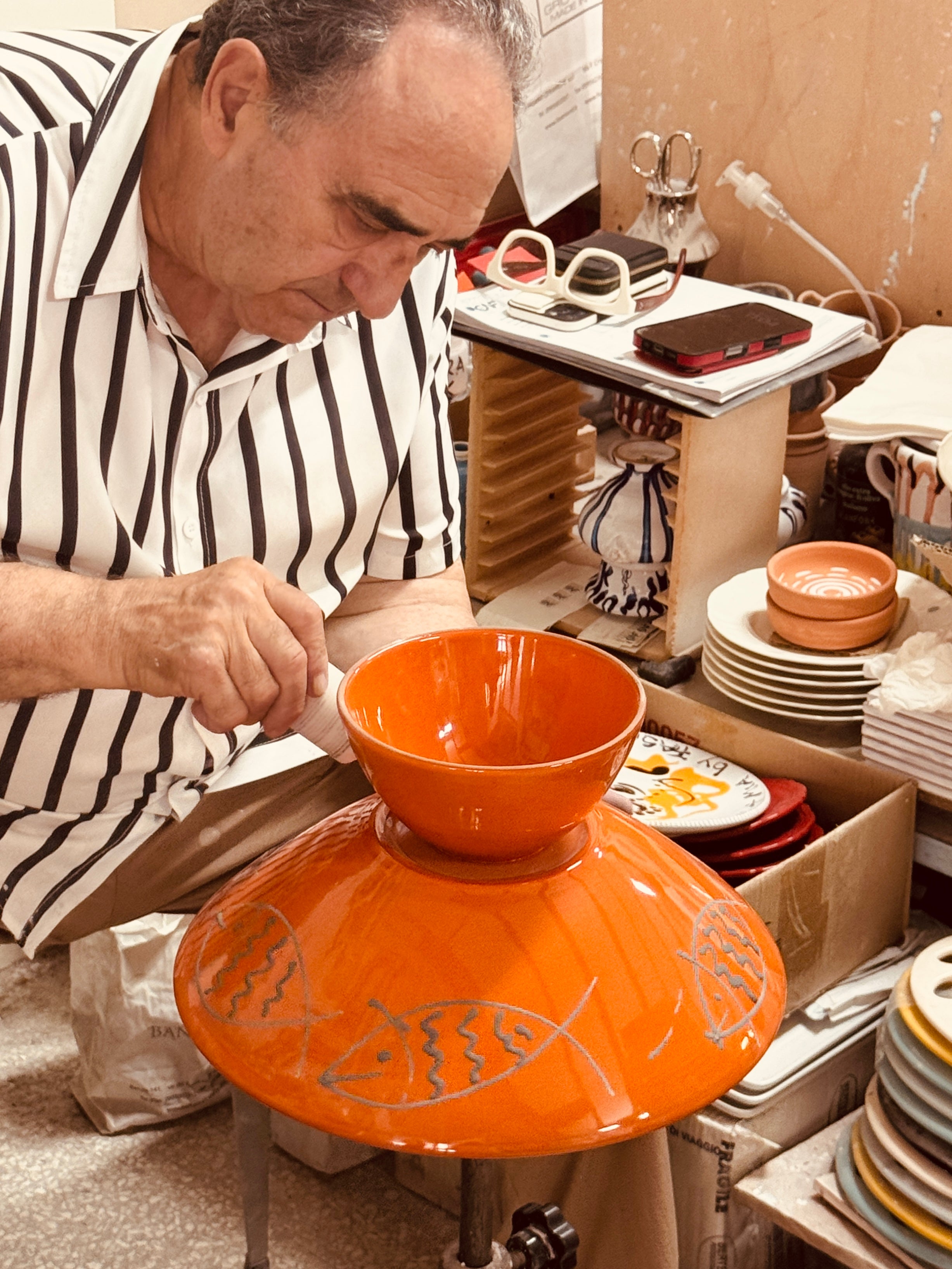 Unique Art Object – "Konic" Psychodelic High Bowl, 35 cm - 70s burned Orange