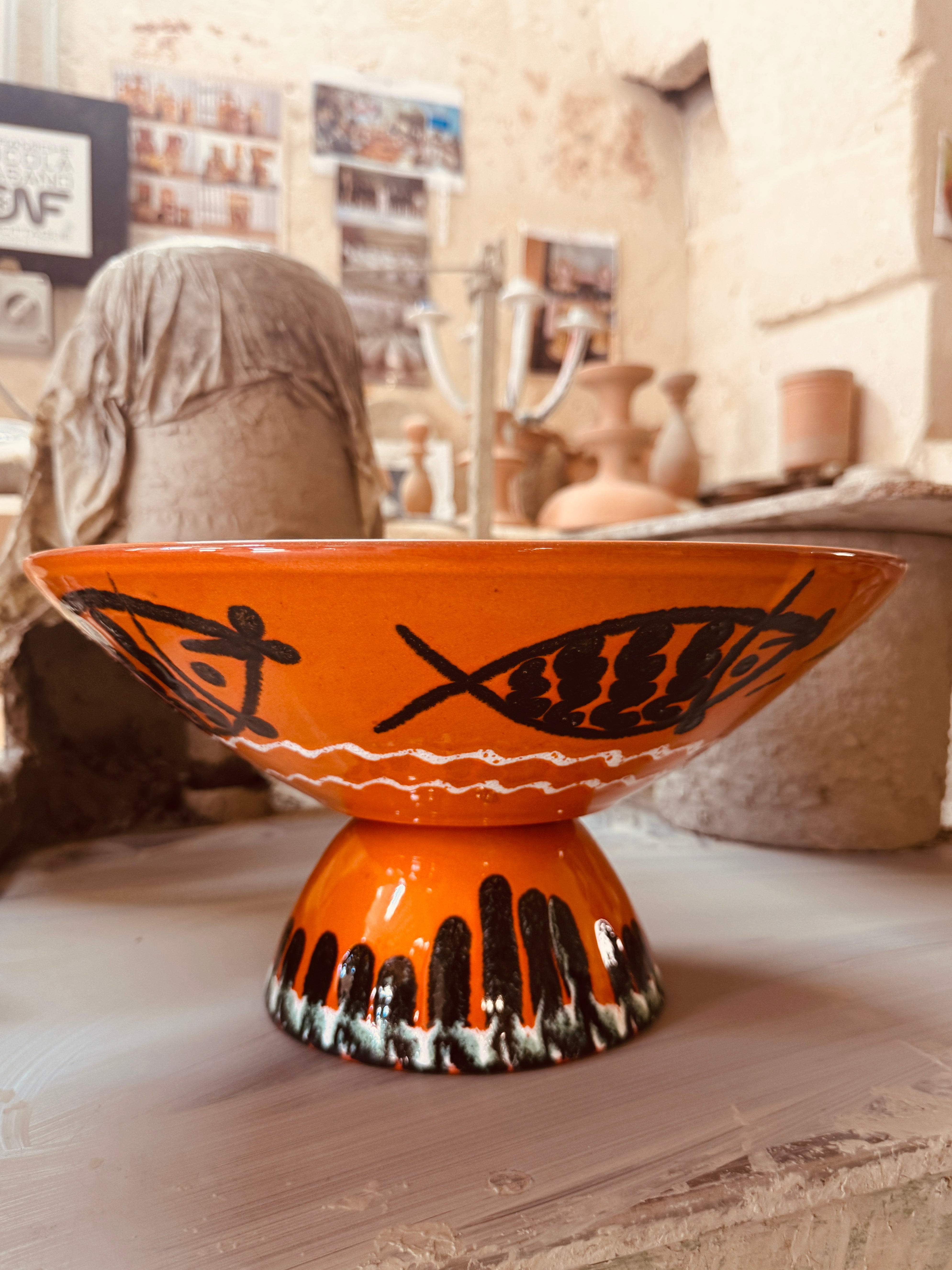 Unique Art Object – "Konic" Psychodelic High Bowl, 35 cm - 70s burned Orange
