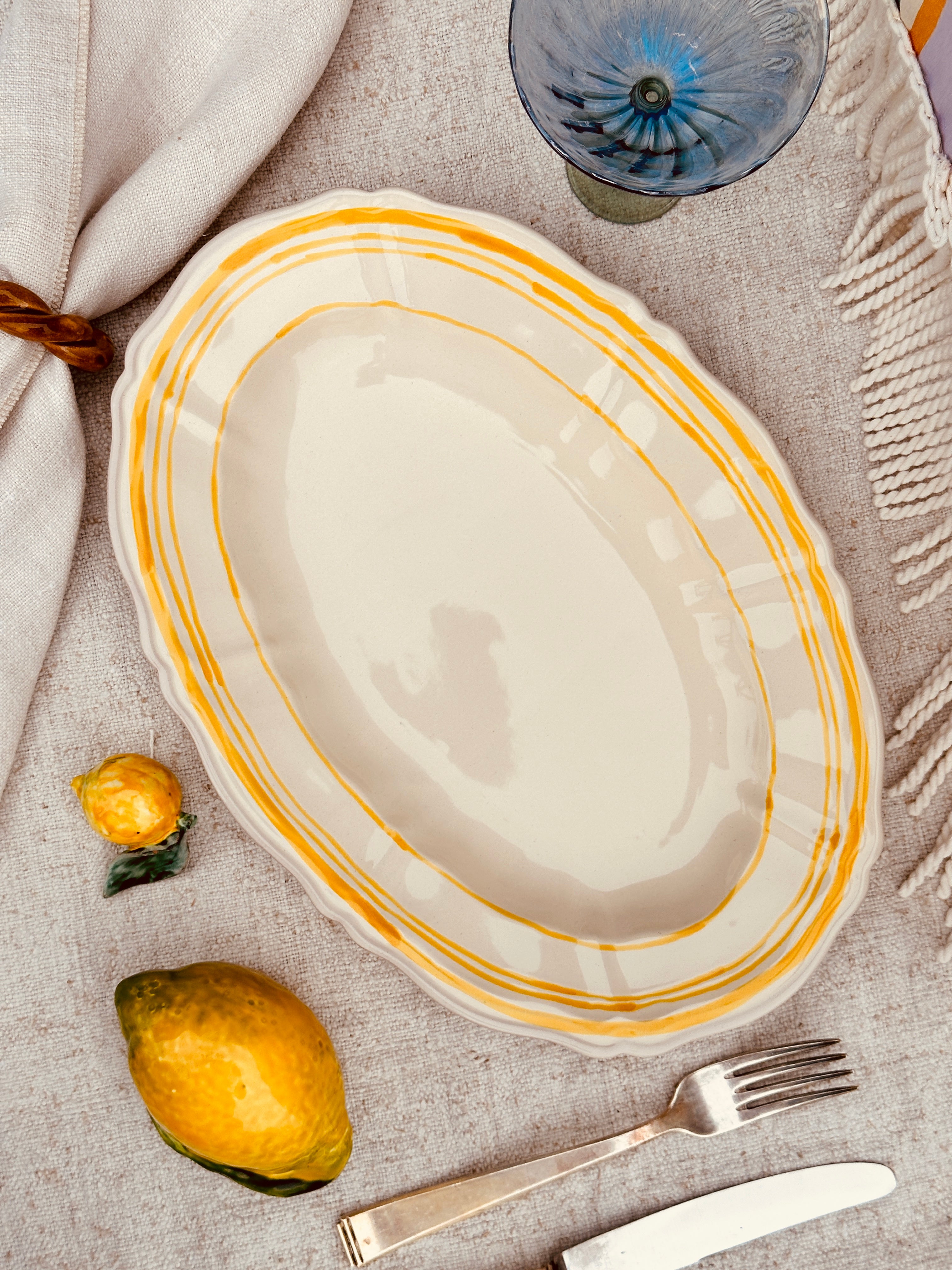 Uni Oval Serving Plate Baccellato  - Colour Base Avorio / Giallo "The Riviera Basic Collection" - 35 cm